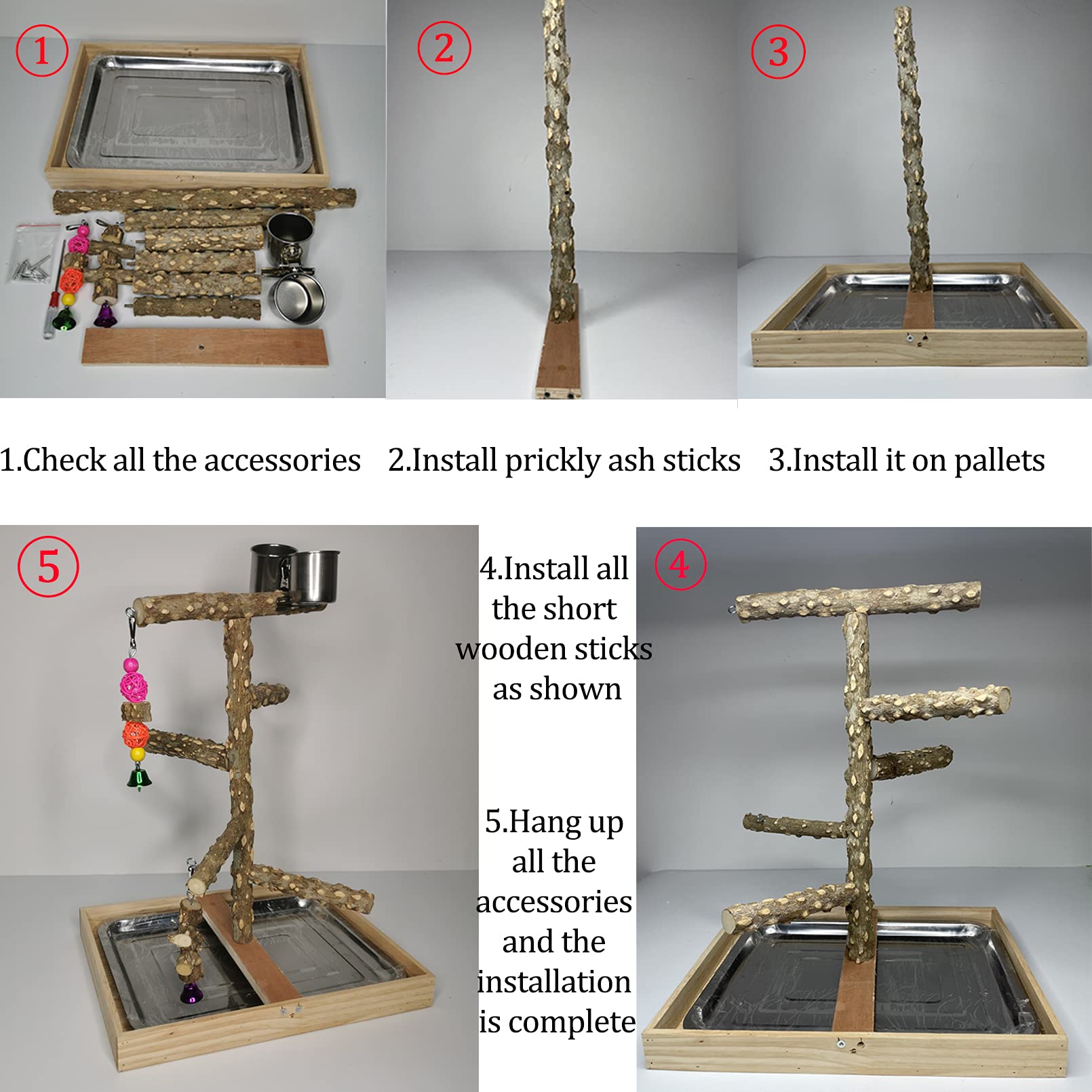 Tfwadmx Bird Perch Natural Wood Stand Parakeet Playground Toy Parrot Play Stand Platform Bird Cage Branch Perch Accessories For Canaries Cockatiels Conure Lovebirds