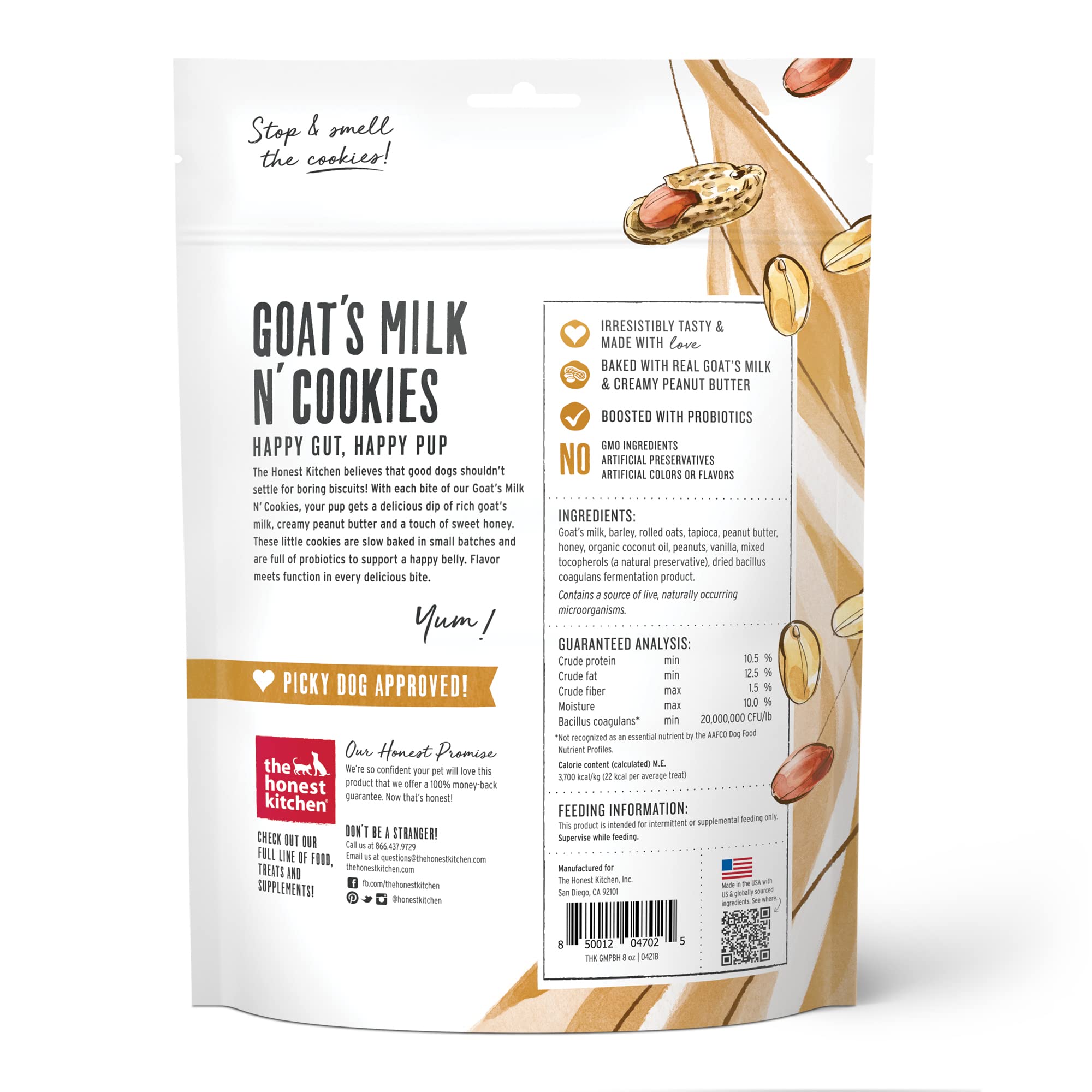 The Honest Kitchen Goats Milk N Cookies: Slow Baked with Peanut Butter & Honey, 8 oz Bag