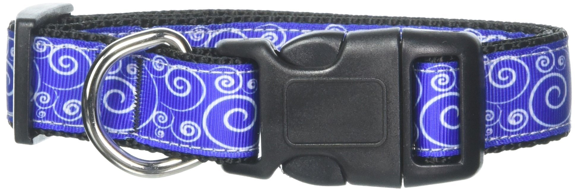Mirage Pet Products Swirly Nylon Ribbon Dog Collar, Medium, Blue/White