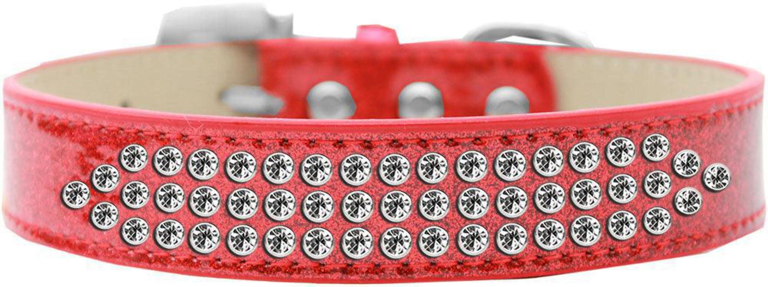 Mirage Pet Products Three Row Clear Crystal Ice Cream Dog Collar, Size 18, Red