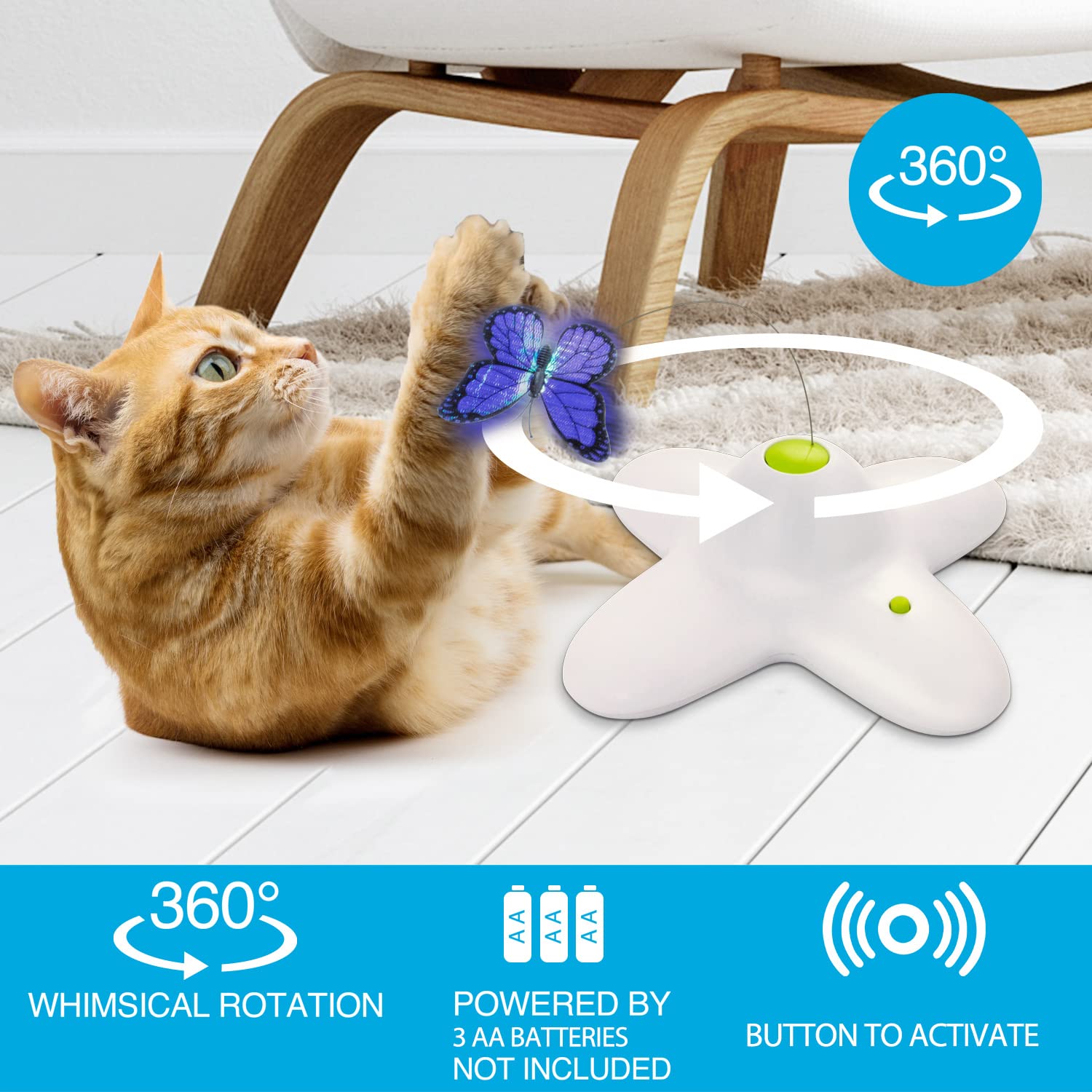All For Paws Cat Toys Interactive Butterfly Flutter Bug Cat Automatic Toy Stimulating Kitty Toys Enrichment For Indoor Cats