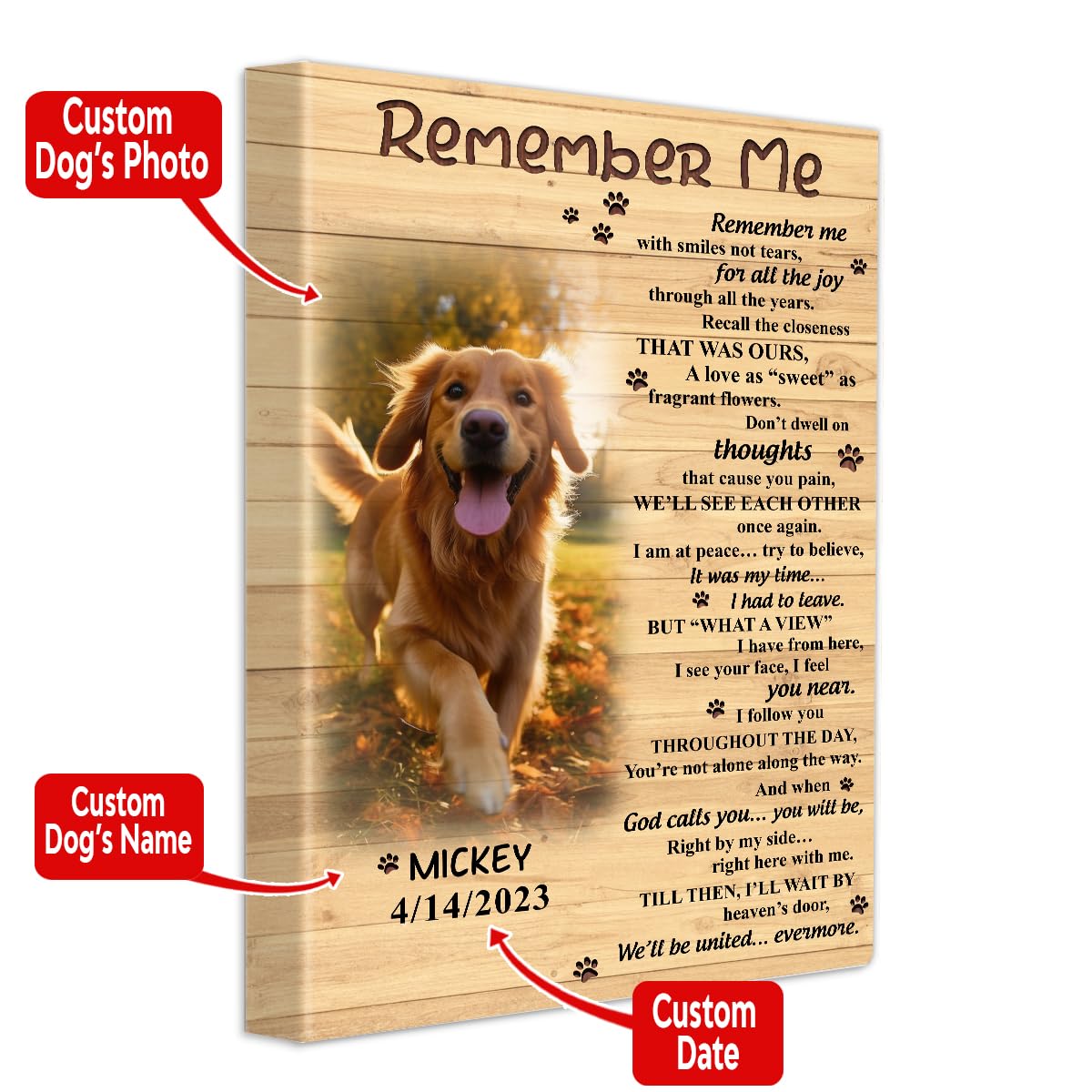 S101616 Dog Memorial Portrait Canvas Gifts - Remember Me Memorial Personalized With Picture Date