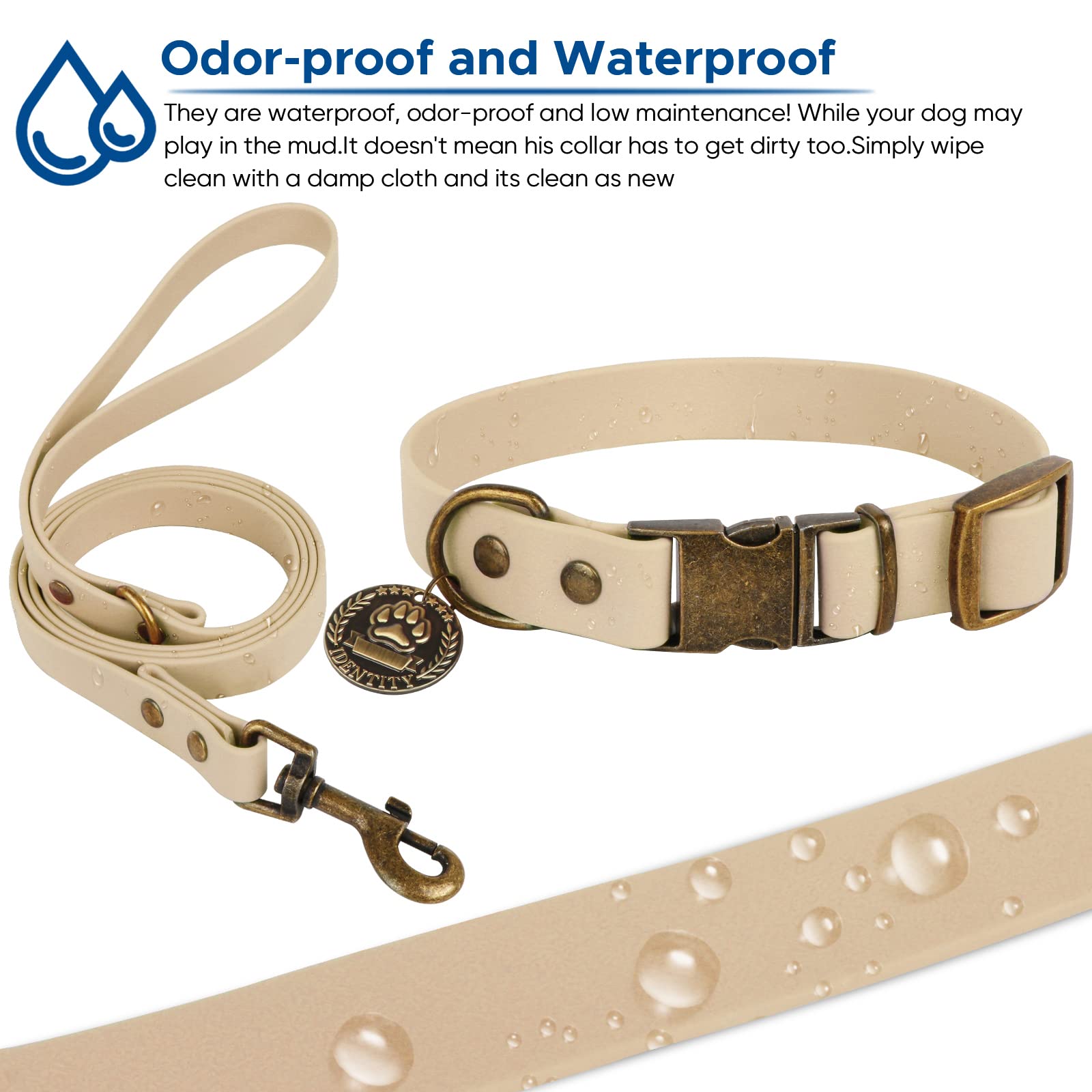 Wisedog Dog Collar And Leash Set Combo: Adjustable Durable Pet Collars With Dog Leashes For Small Medium Large Dogs,Includes One Bonus Of Poop Bag Holder (S, Sand Color)