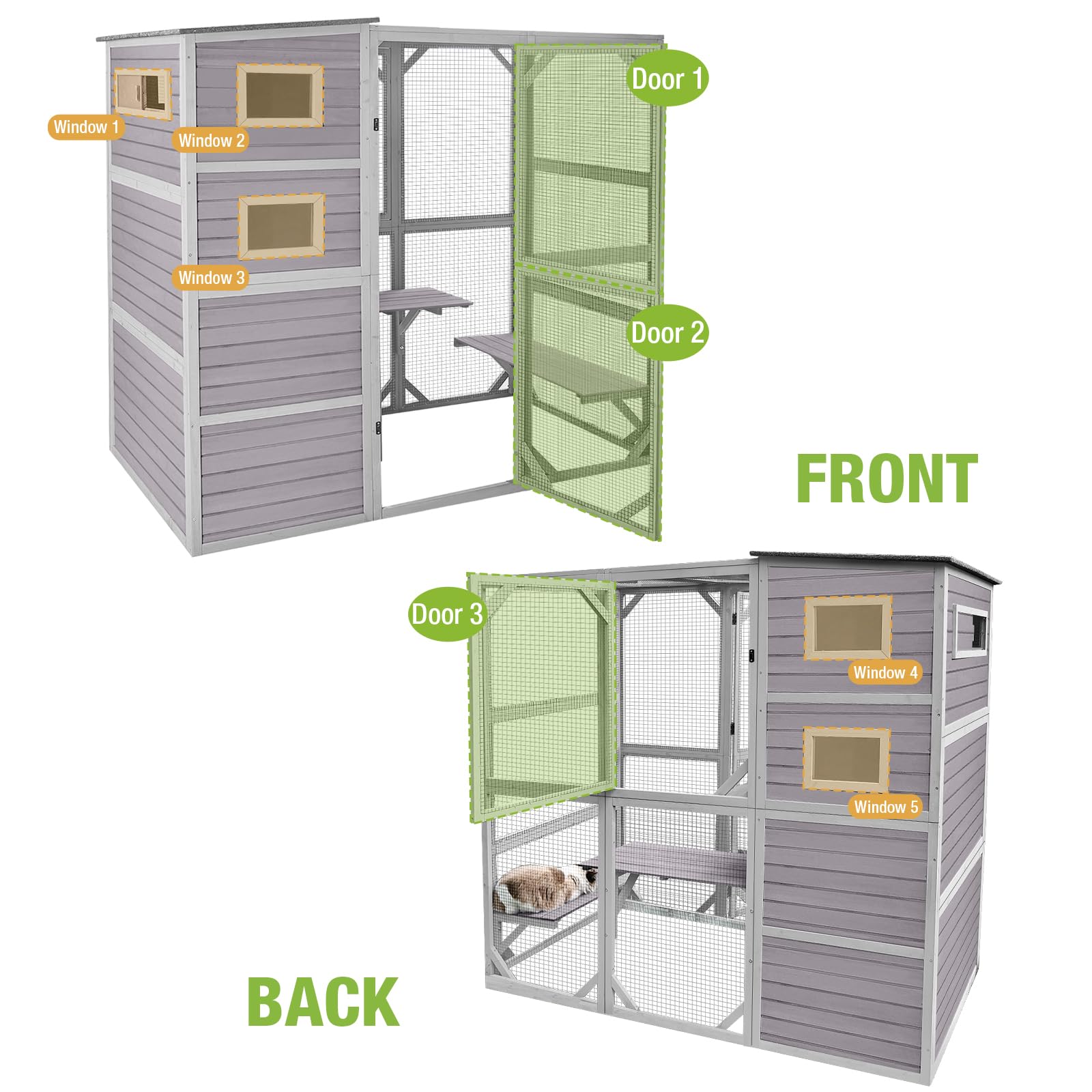 Large Catio Kitty House Wih 4 Tiers Cat House For Outdoor Cats Waterproof Roof Cat Enclosures,77 Inch