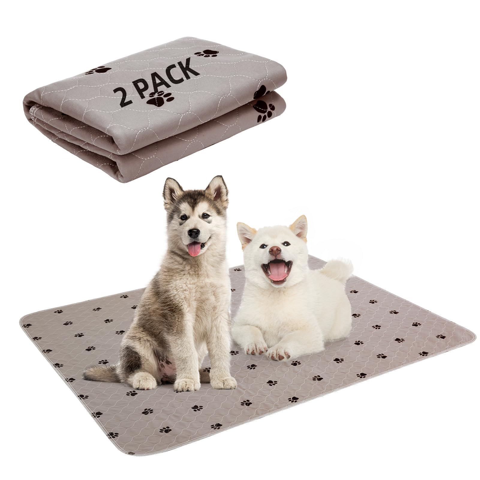 PUPTECK Washable Pee Pads for Dogs - 2 Pack 34  x 36  Waterproof Reusable Puppy Potty Training Pads Whelping Mat - Fast Absorpti