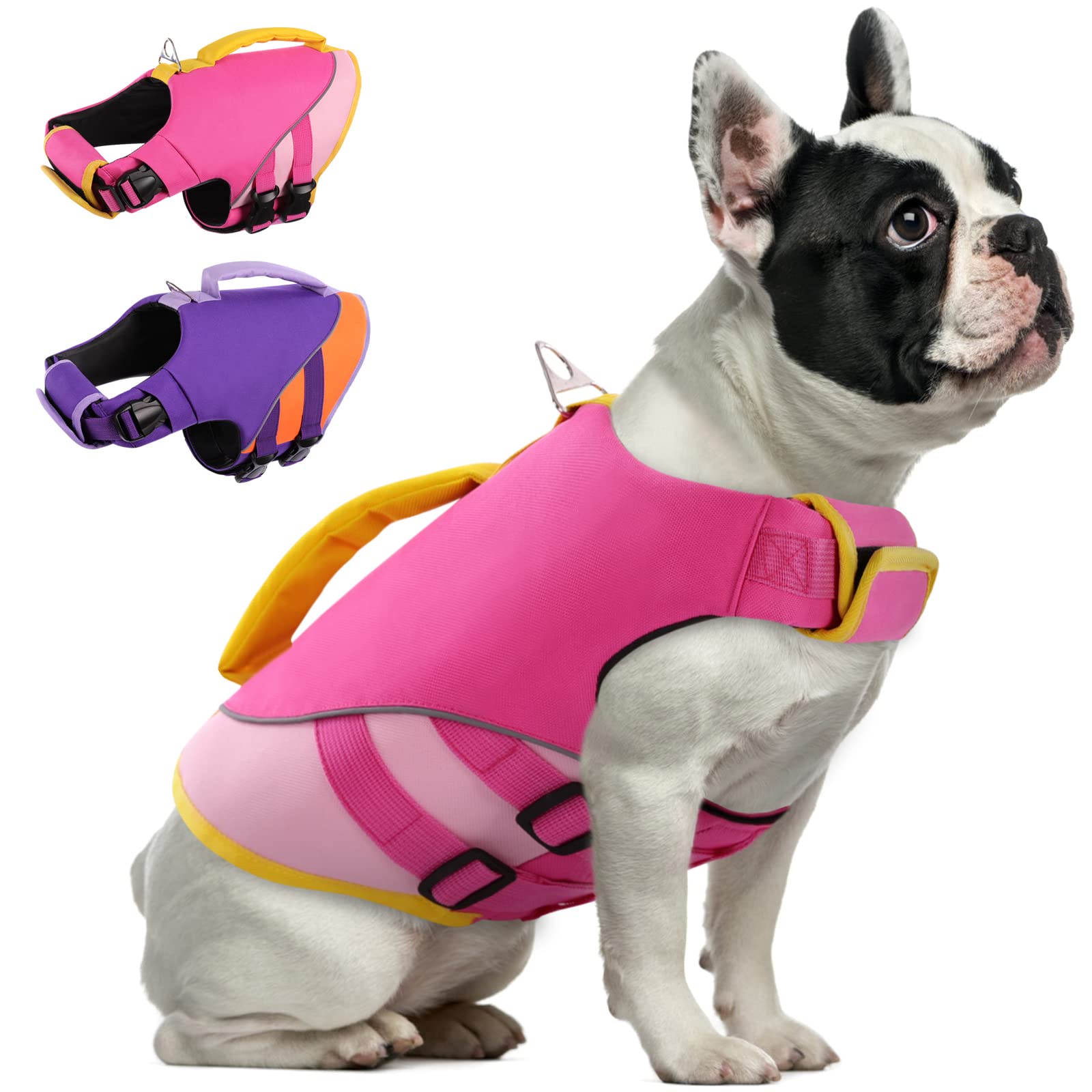 Queenmore Dog Life Jacket,Dog Life Vest For Swimming Boating,Life Jackets For Small Medium Dogs,Ripstop Pet Life Vests With Stro