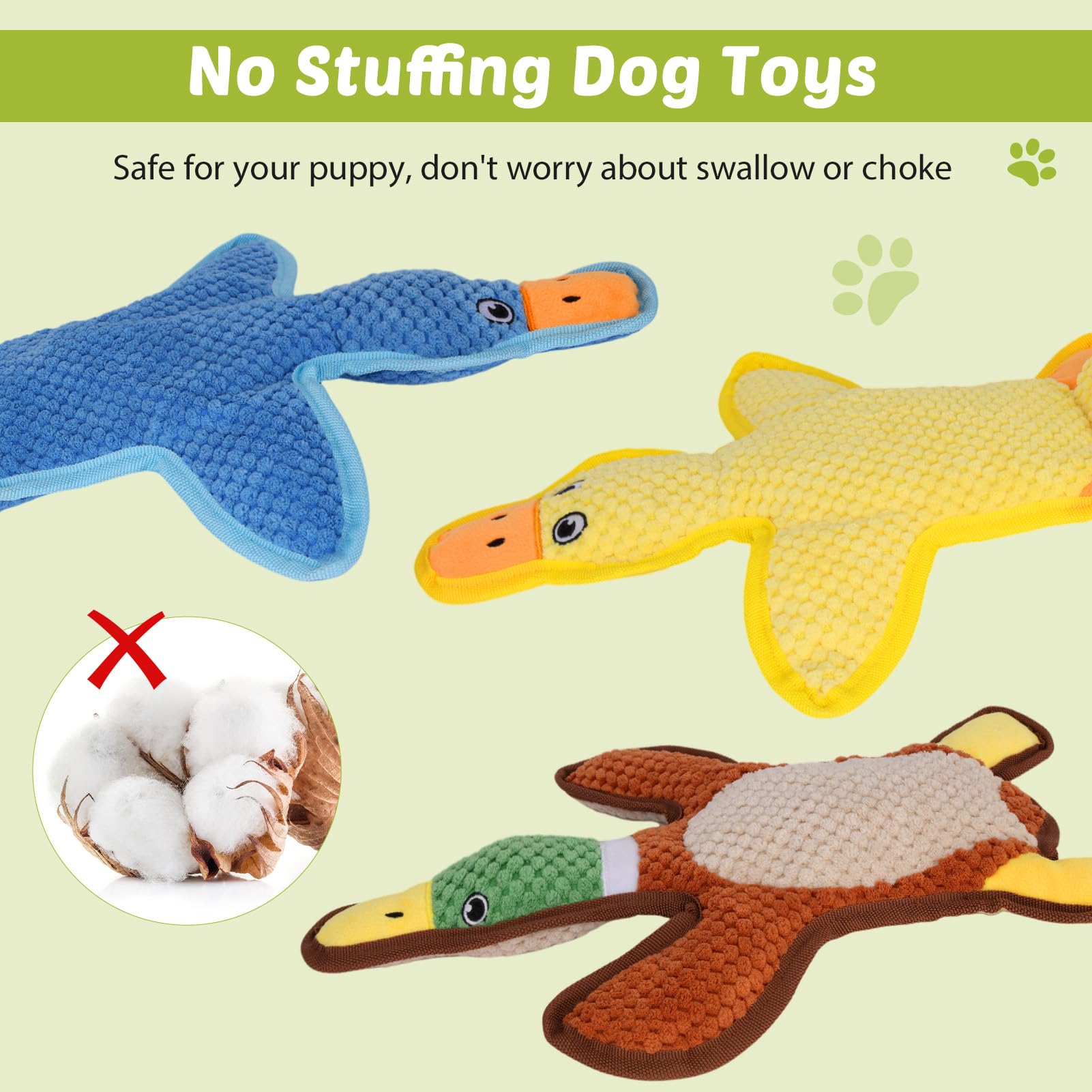 Eneston Dog Toys 3-Pack Cute Duck Shapes Puppy Toys No-Stuffing Squeaky And Crinkle Interactive Dog Chew Toy For Small To Large