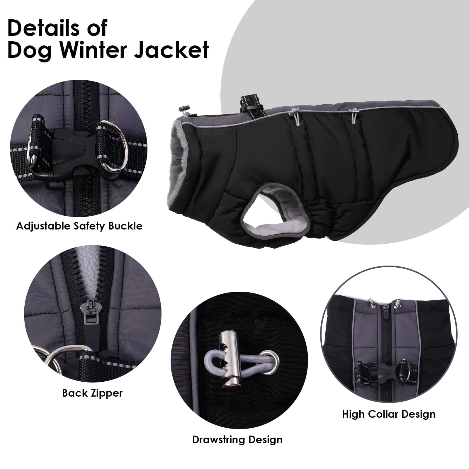 IKIPUKO Dog Coat-XS, Dog Winter Jacket Warm Zip Up Snowsuit Dog Harness Vest Reflective Water-Resistant Dog Coat Dog Snow Jacket