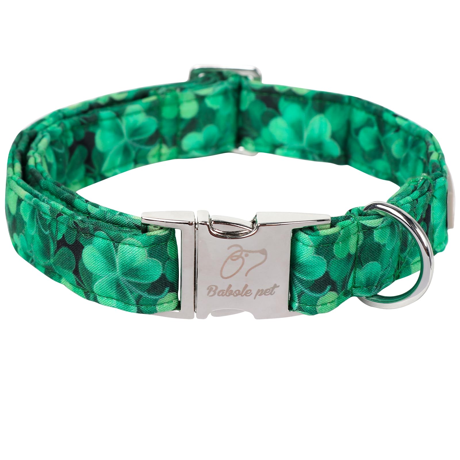 Babole Pet St Patricks Day Dog Collar, Green Shamrock Pet Collar With Metal Buckel, Durable Adjustable Holiday Dog Collars For S