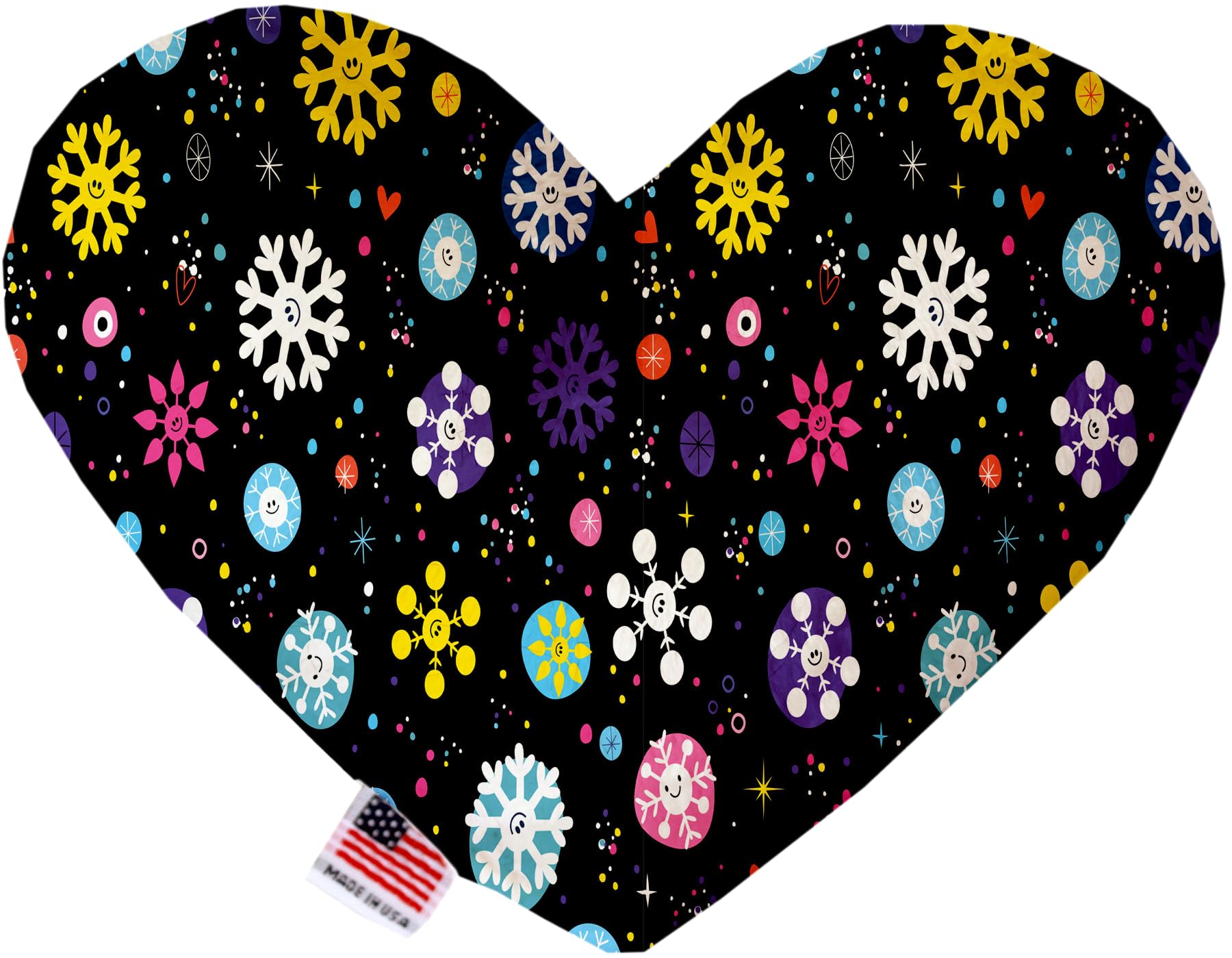 Pet and Dog Plush Heart or Bone Toy, &quot;Winter Wonderland Group&quot; (Available in different sizes, and 10 different patterns!) Smiley Snowflakes 6&quot; Plush Heart