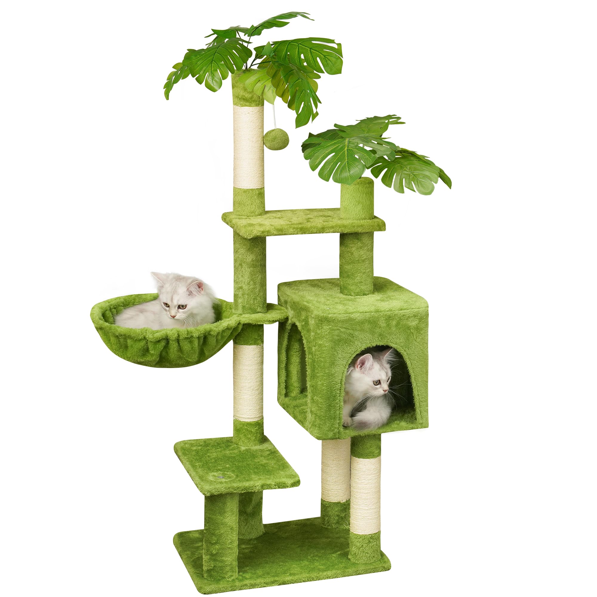 Meecal Green Cat Tree For Kittens Under 6 Months 12Lbs, 47'' Tall For Small Cats,Cat Tower With Scratching Post,1 Hammock & Doub