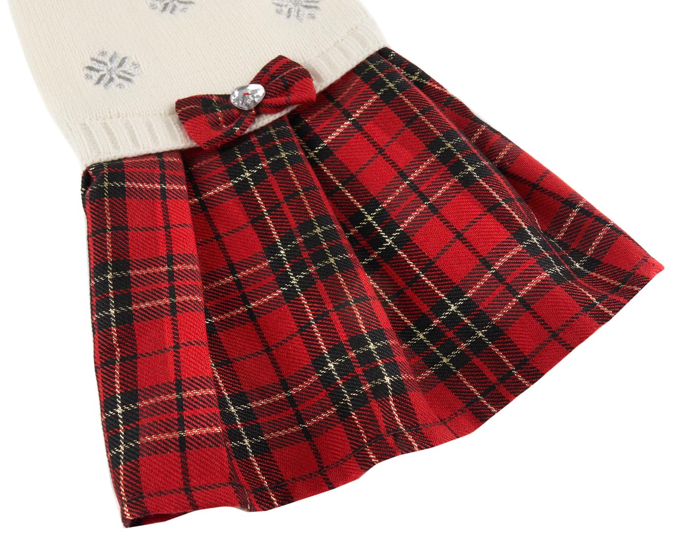 Lanyarco White Embroidery Snowflake Ugly Vintage Knit Reindeer Holiday Festive Christmas Dog Sweater Dress For Small Dogs, Small