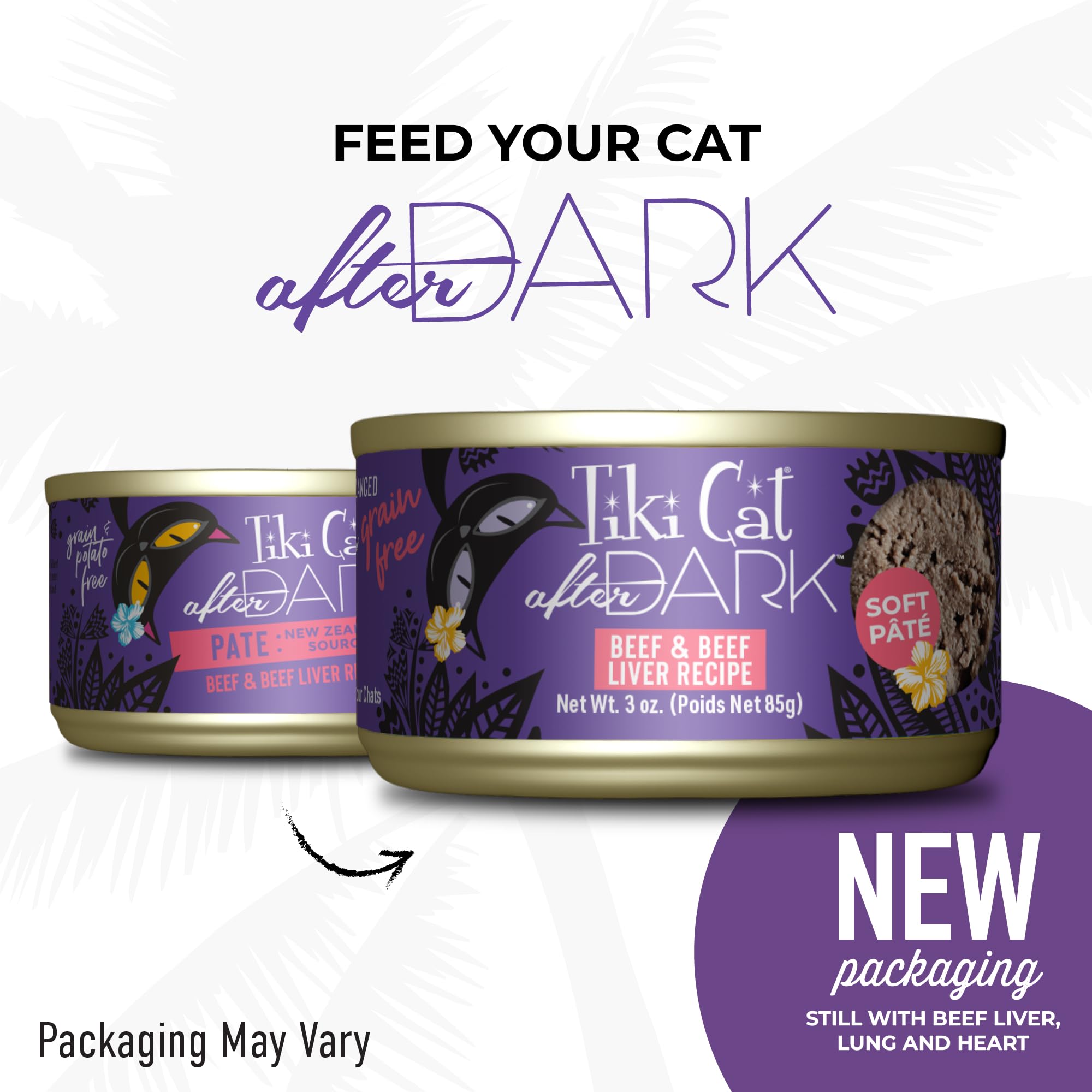 Tiki Cat After Dark Pt  , Beef & Beef Liver, High-Protein and 100% Non-GMO Ingredients, Wet Cat Food for Adult Cats, 3 oz. Cans