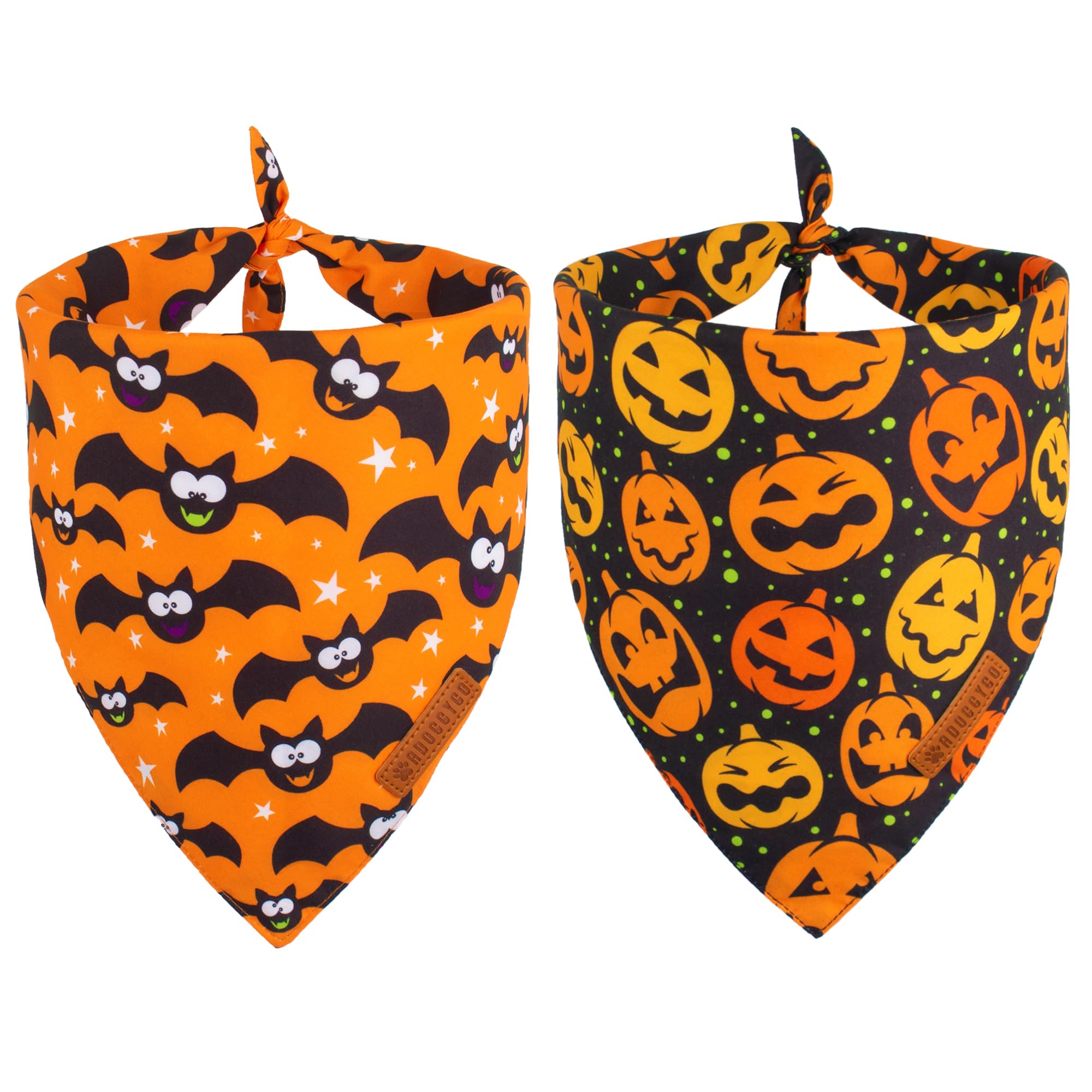 ADOGGYGO Halloween Dog Bandana, Pumpkin Bat Pet Scarf, Premium Durable Fabric, Adjustable Fit Halloween Bandanas for Medium Larg