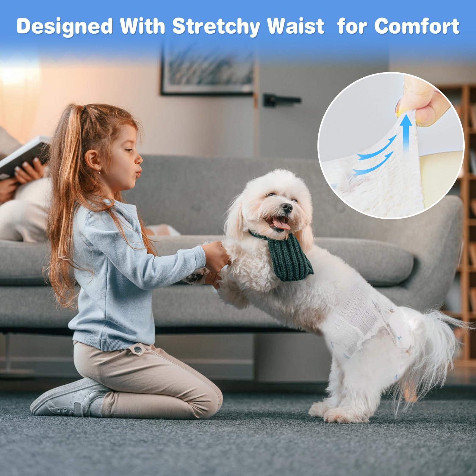 Ambreview Dog Diapers Female, Disposable Pull Up Doggie Diapers For Female Dogs, Ultra Absorbent & Anti-Side Leakage, Stretchy D