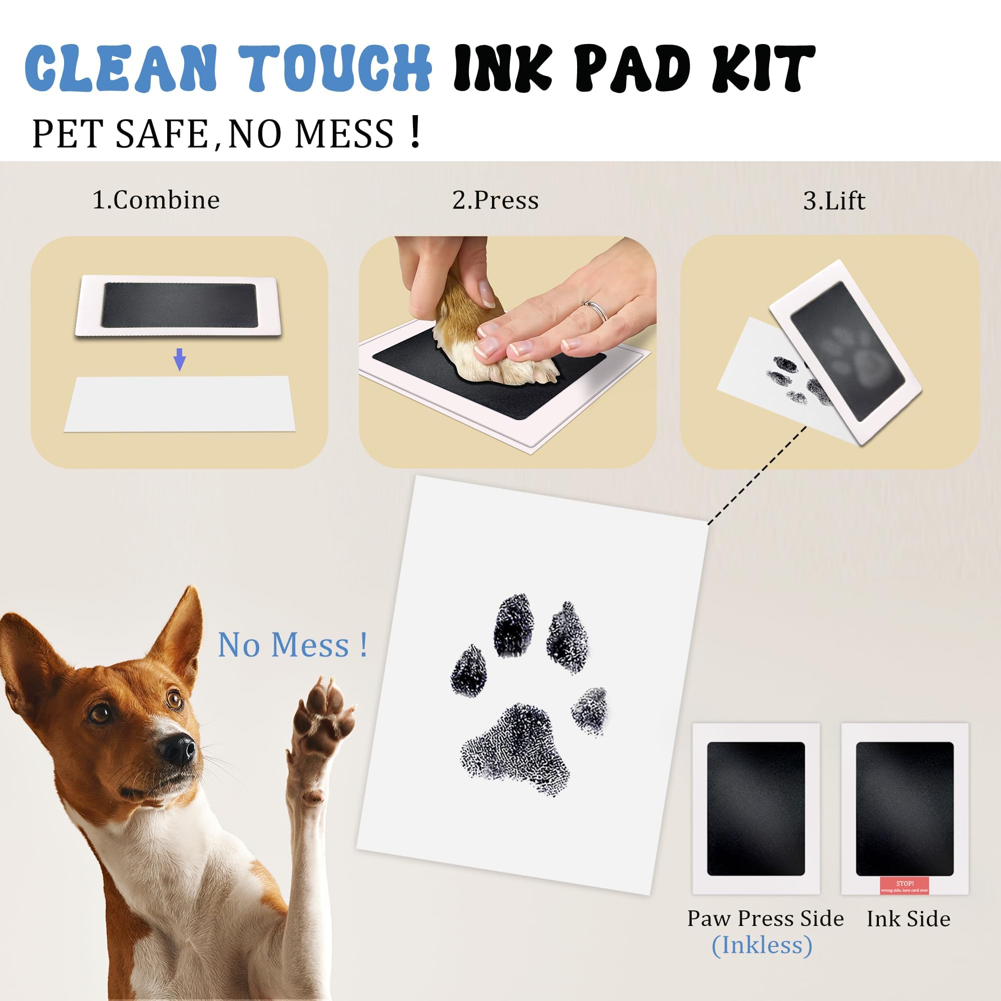 Mypawlets Inkless Paw Print Kit,Extra Large Pet Safe Clean Touch Ink Pad,Mess-Free Paw Print Stamp Pad For Dogs Cat,Dog Nose Pri