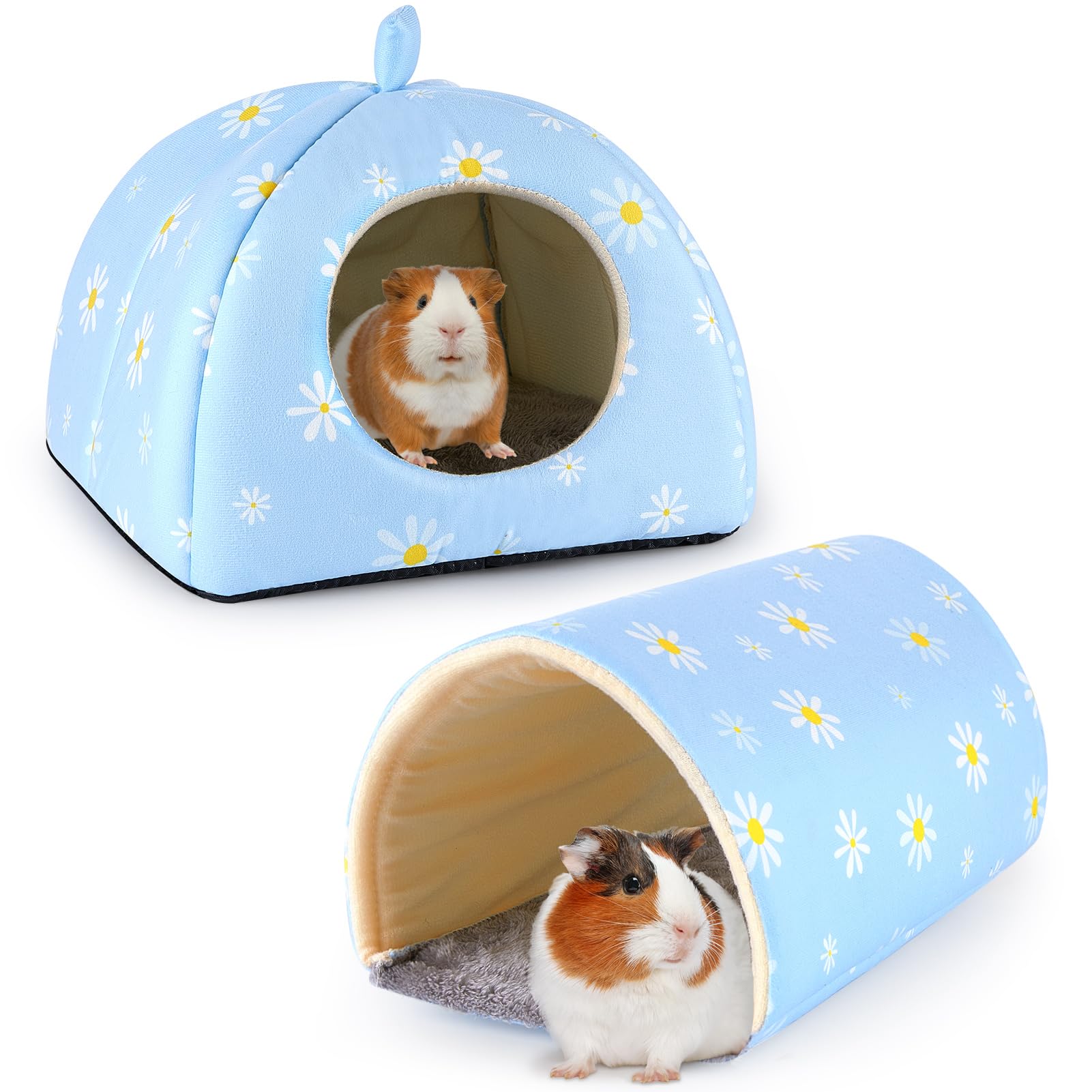 Bienbee Guinea Pig Hideout, Washable Rabbit Bed With Guinea Pig Tunnel, 2 Pack Guinea Pigs Toys Set Bunny Hideout Cage Accessori
