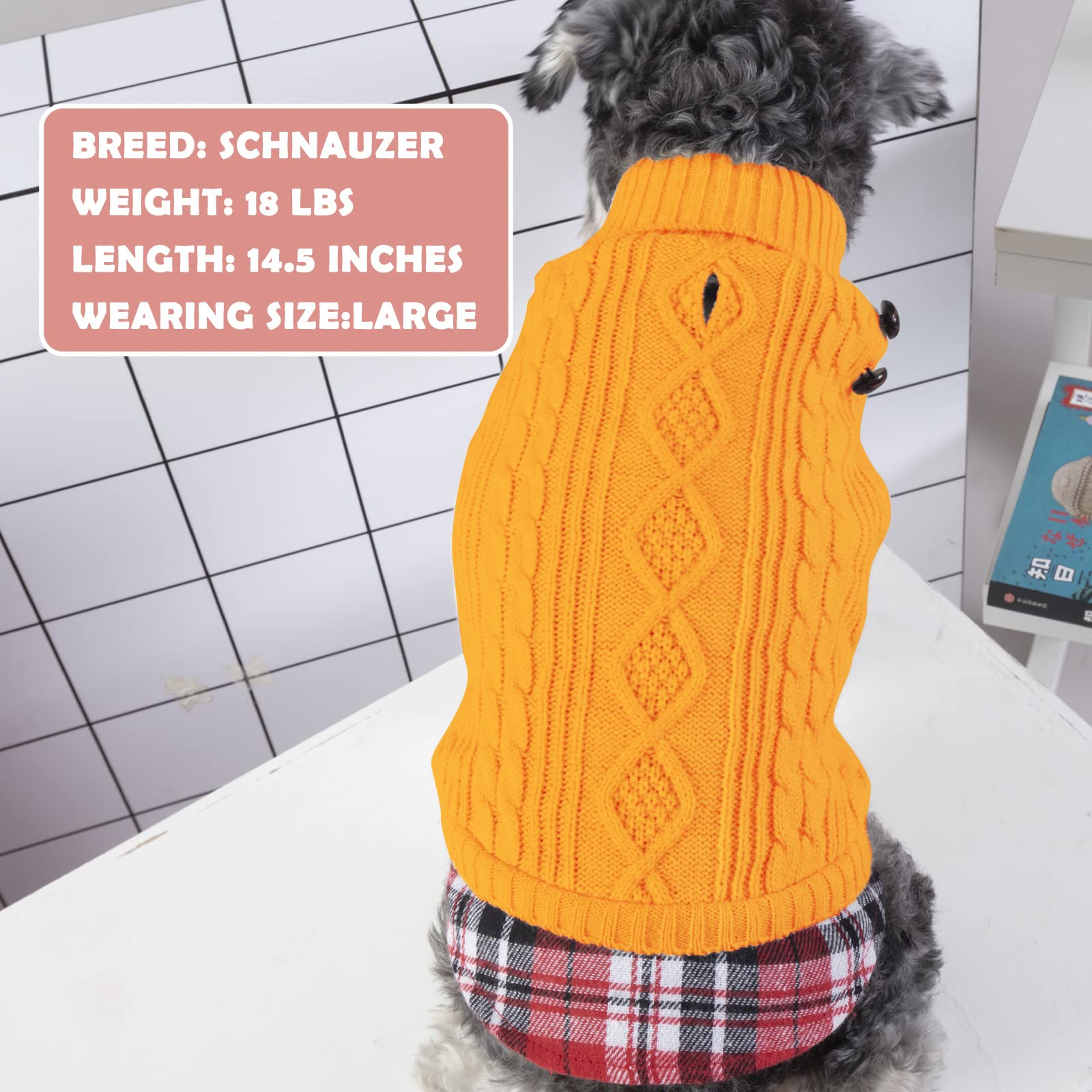 Kyeese Dog Sweater With Leash Hole For Small Medium Dogs Turtleneck Knitwear Pullover Warm Dog Clothes, Yellow, Xl