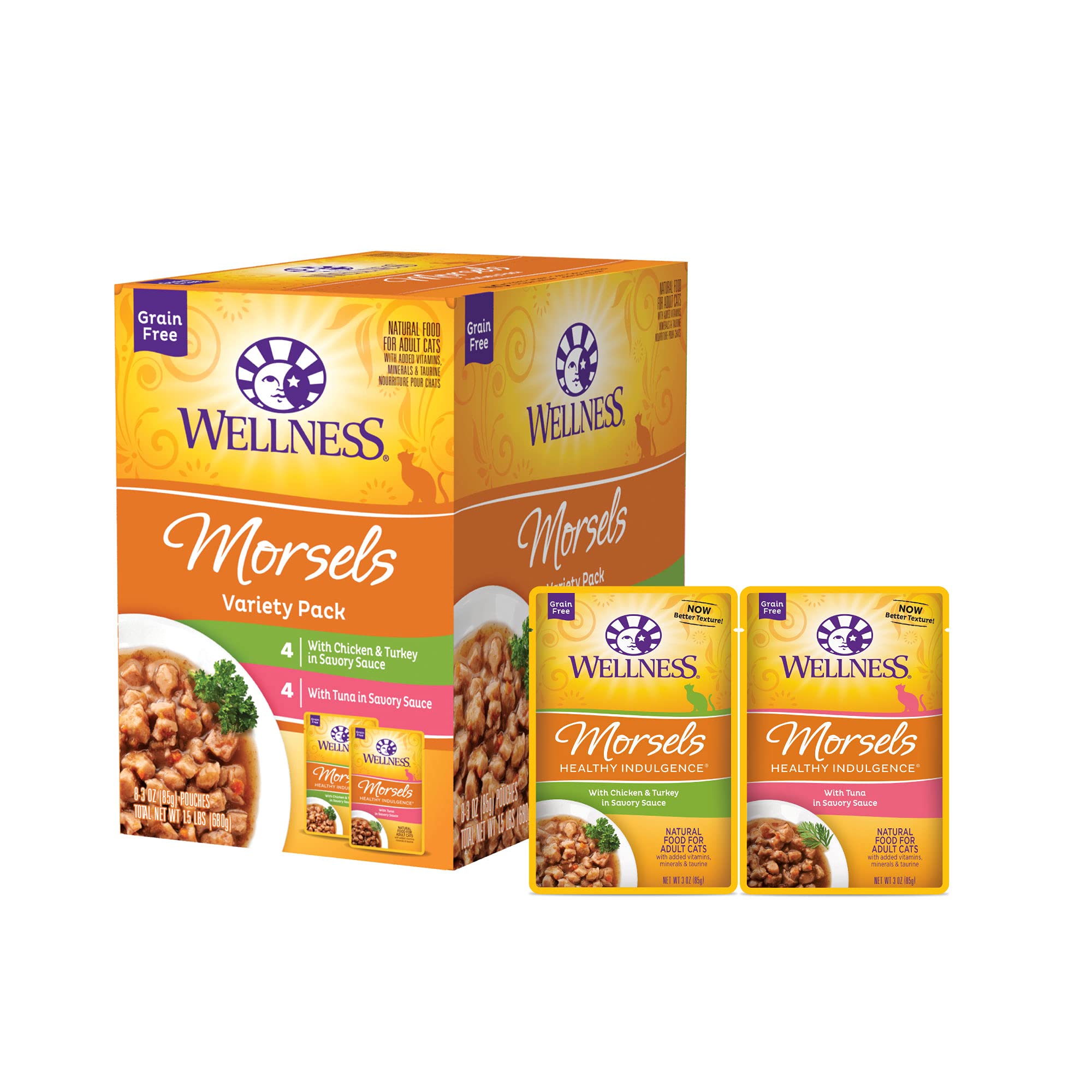 Wellness Healthy Indulgence Morsels Grain-Free Wet Cat Food, Made with Natural Ingredients and Quality Proteins, Complete and Ba