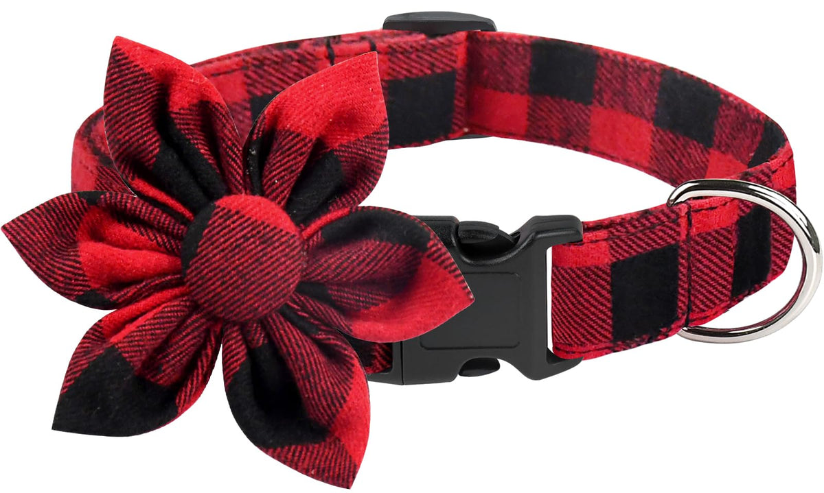 Malier Christmas Dog Collar With Bow Tie, Classic Buffalo Plaid Dog Collar With Buckle Adjustable Collar For Small Medium Large 