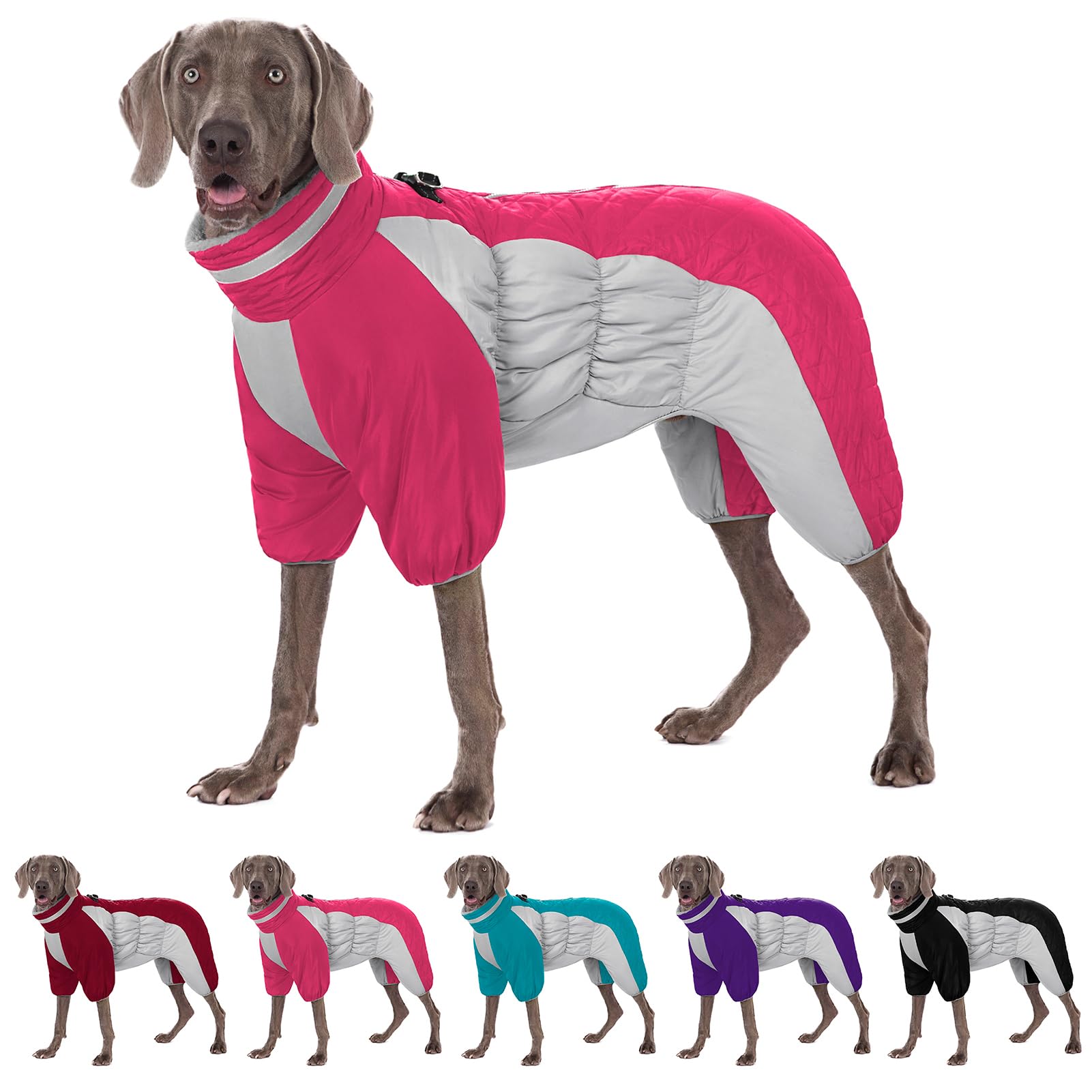 AOFITEE Large Dog Jacket - Warm Winter Coat with Built-in Harness, Reflective Turtleneck Puffer Jacket, Windproof Snowsuit for S