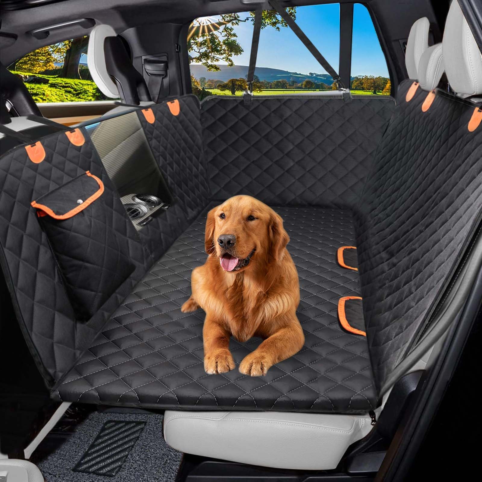 EasyHaWei Back Seat Extender for Dogs, Dog Car Seat Cover with Hard Bottom for Backseat Protector, Large Space Dog Hammock with 