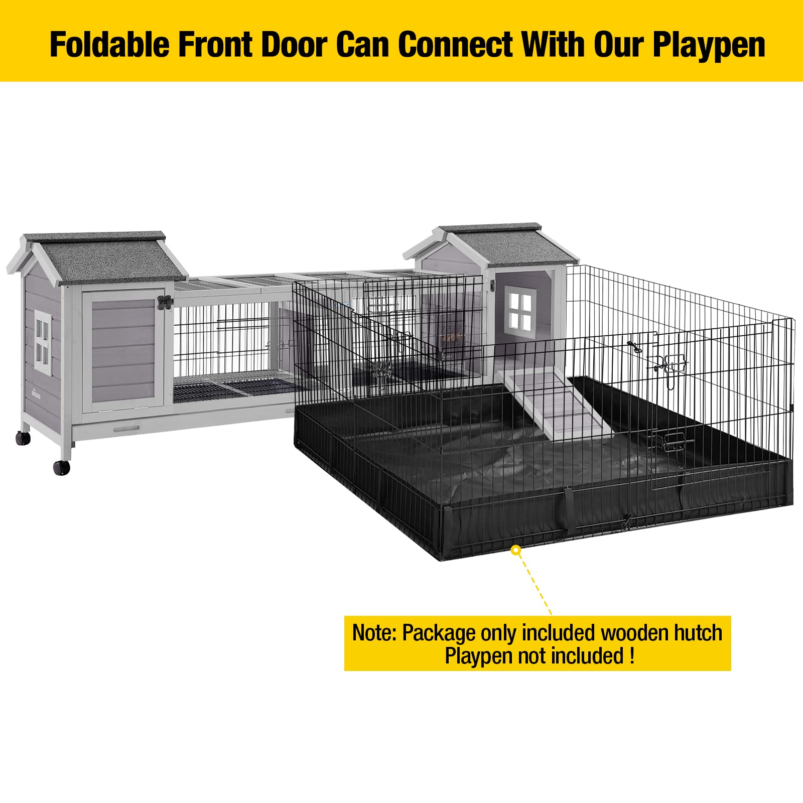 Aivituvin Rabbit Hutch Bunny Cage With Double House And Run Indoor Outdoor Guinea Pig House With Deeper No Leak Trays And Wheels