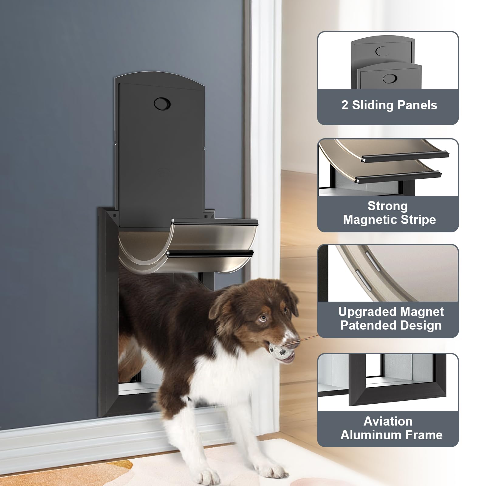 Decormax Heavy Duty Dog Door For Wall, Energy Efficient Doggie Door With Aluminum Frame, Telescoping Tunnel, Double Magnetic Fla