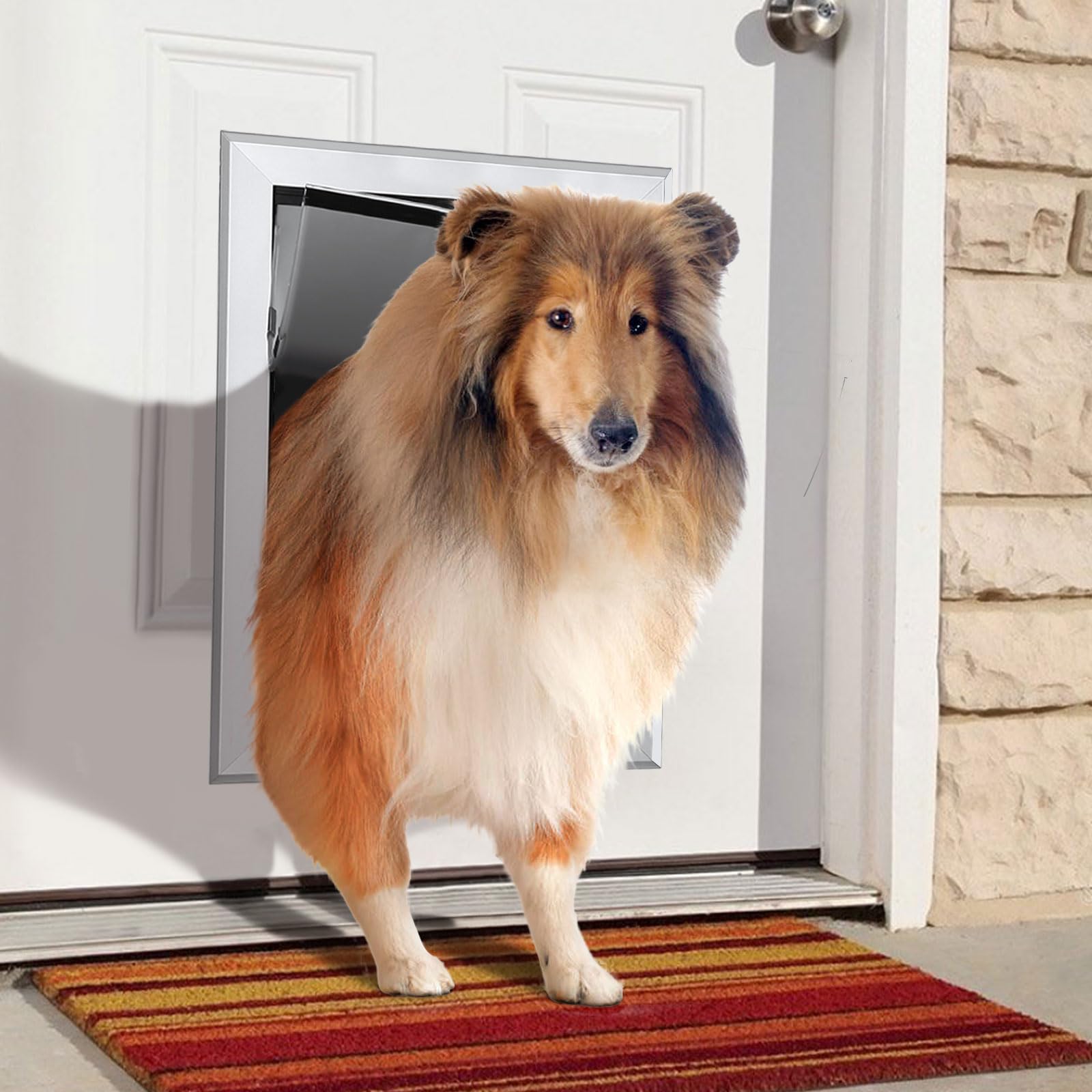 Ownpets Aluminum Extra Large Dog Door, Silver, Magnetic Flap, Lockable, Heavy Duty, Model PET0087XL, for Dogs Up to 200lbs