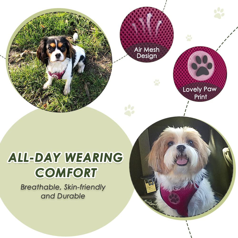 Lukovee Dog Safety Vest Harness With Seatbelt, Dog Car Harness Seat Belt Adjustable Pet Harnesses Double Breathable Mesh Fabric With Car Vehicle Connector Strap For Dog(Medium,Rose Red - Double Clip)