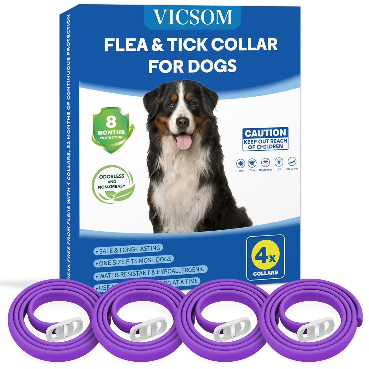 4 Pack Flea Collar For Dogs, Dog Flea And Tick Collar 8 Months Prevention Dog Flea And Tick Treatment, Waterproof Adjustable Dog