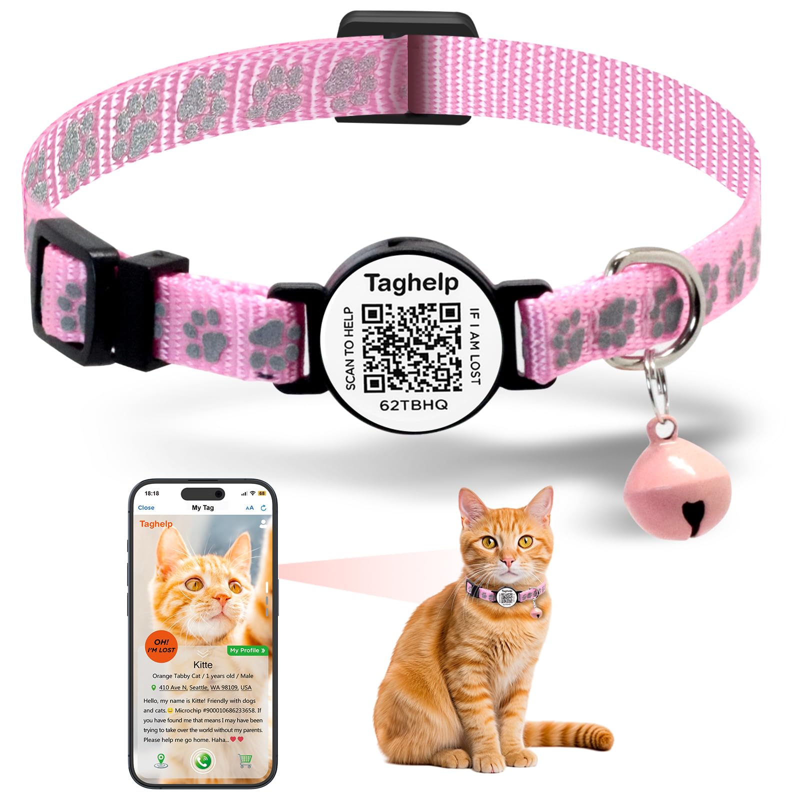 Personalized Cat Collar With Name Tag,Adjustable Tough Nylon Cat Id Collars With Bell, Smaet Id Pet Name And Phone Number.No App