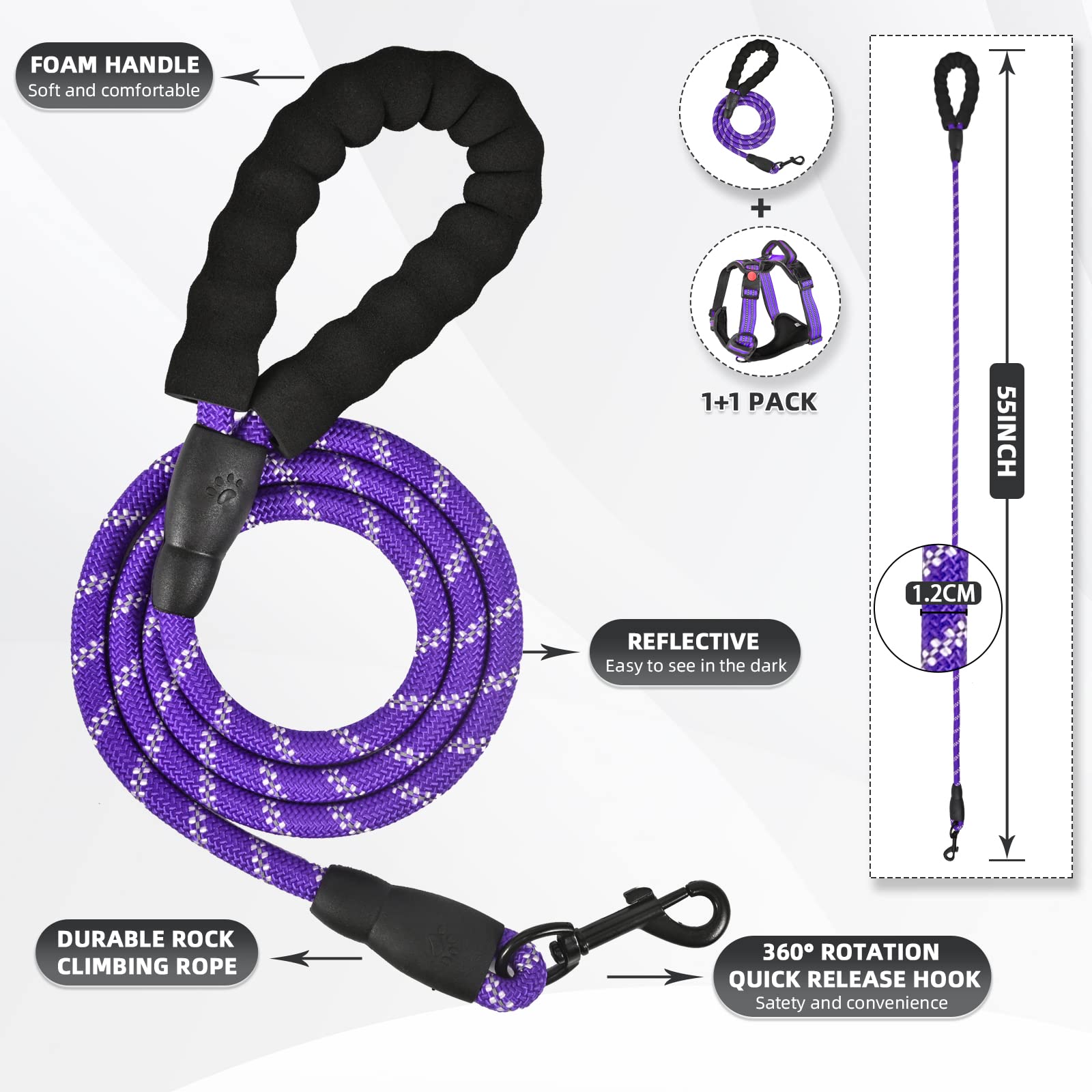 Juqiboom No Pull Dog Harness With Free Heavy Duty 5Ft Leash, Adjustable Soft Padded Dog Vest, Reflective No-Choke Oxford Vest Fo