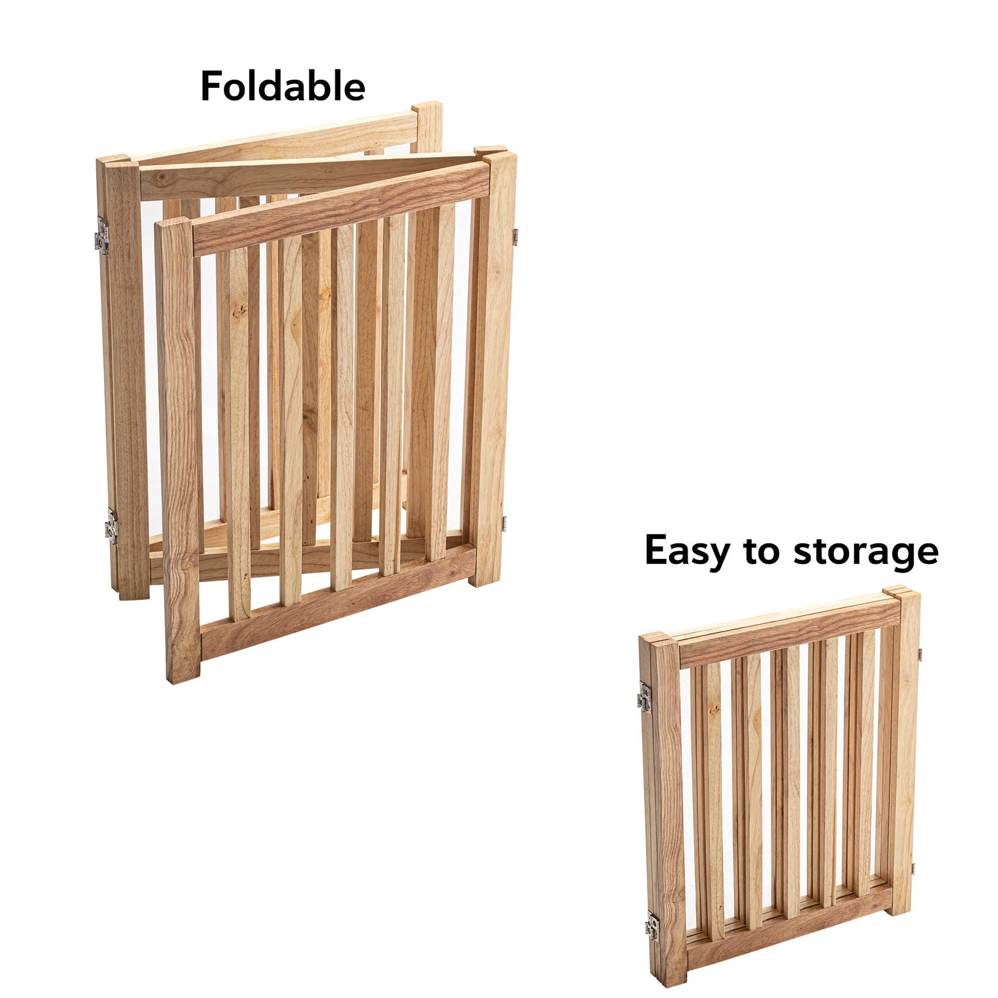 Lzrs Solid Hardwood Freestanding Pet Gate,Wooden Dog Gates For Doorways,Nature Wood Dog Gates For The House,Dog Gate For Stairs,Freestanding Indoor Gate Safety Fence,Natural,24' Height-3 Panels