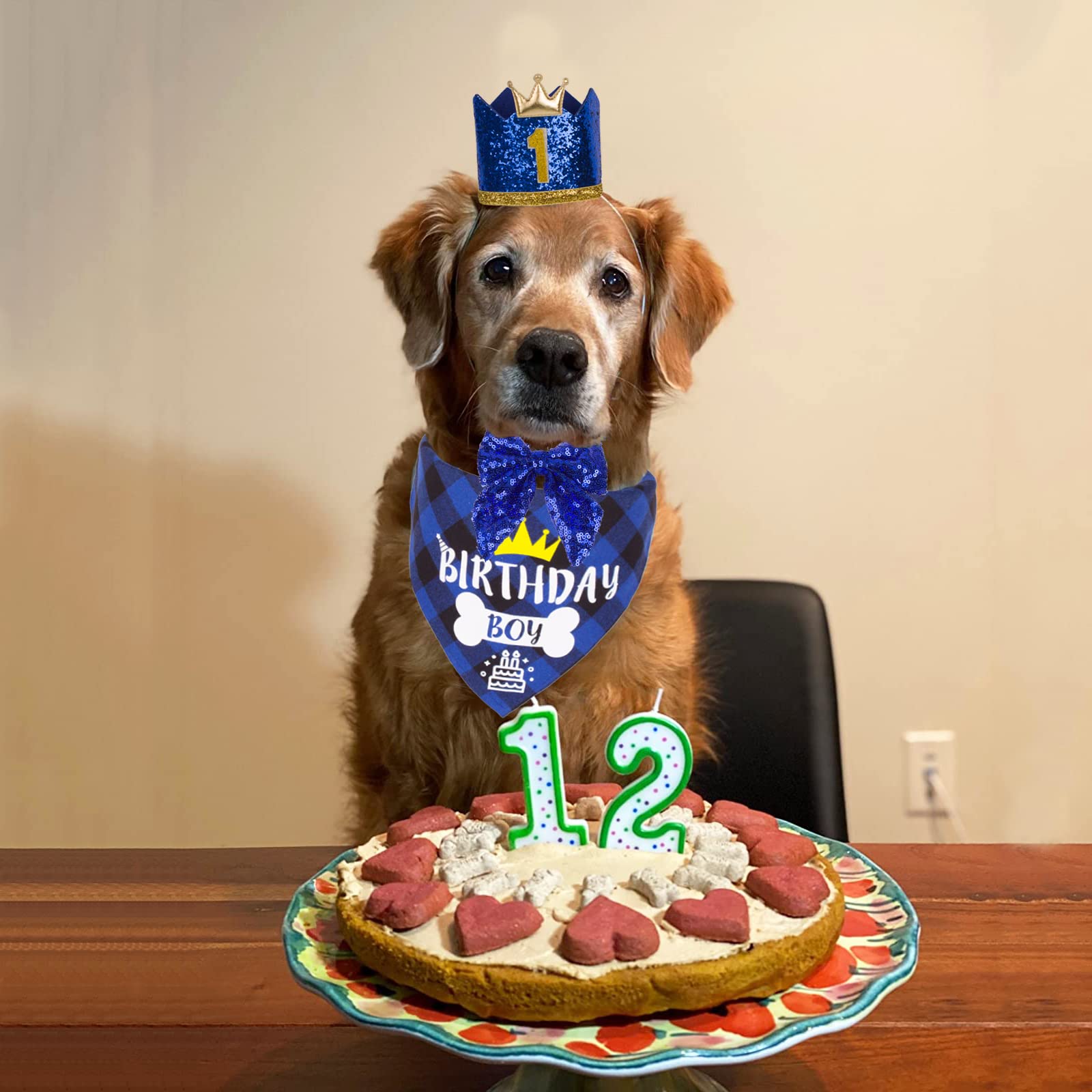 Adoggygo Dog Birthday Hat Bandana - Birthday Boy Dog Bandana Pet Party Hat With Numbers Bow And Happy Birthday Banner Set