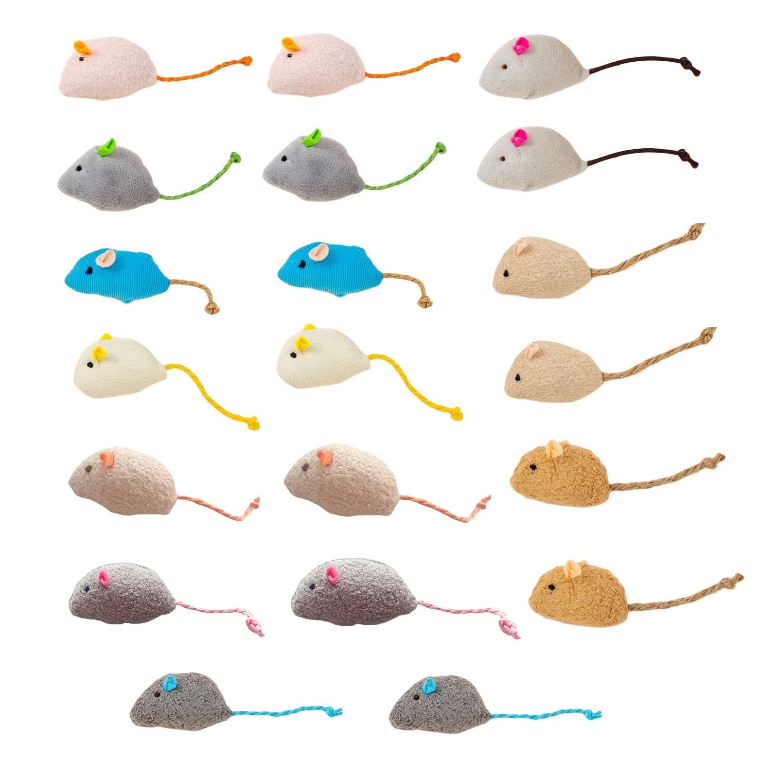 Haourlife 20-Pack Catnip Mouse Toys - Assorted Colors, Plush Mice With Catnip, Interactive Cat Toys For Indoor Kittens & Adults,