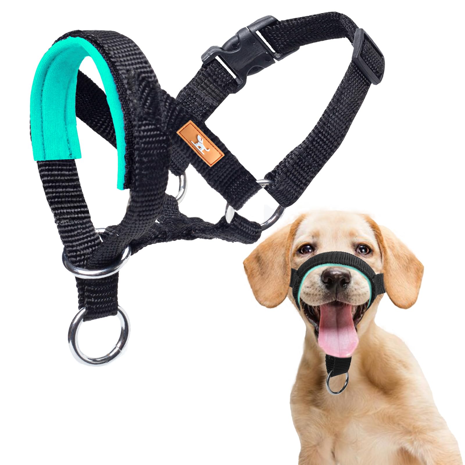 Wintchuk Dog Head Collar With Soft Fabric, Head Harness Stops Dog Pulling, Head Leash For Small Medium Large Dogs Walking (L, Green)