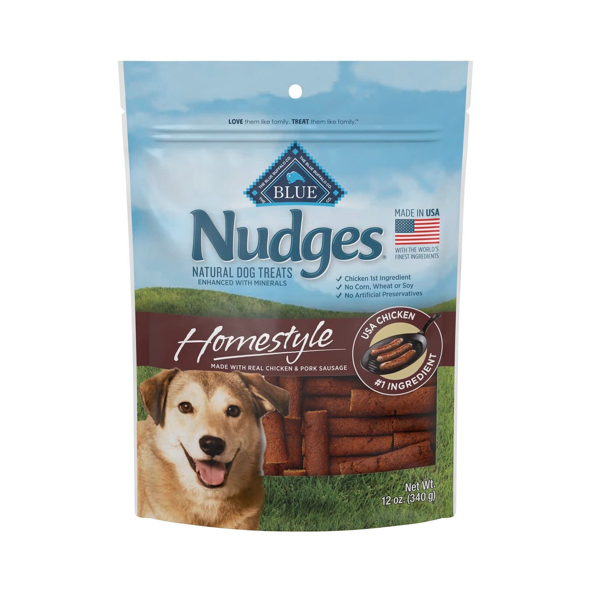 Blue Buffalo Nudges Homestyle Natural Dog Treats, Chicken And Pork, 12Oz Bag