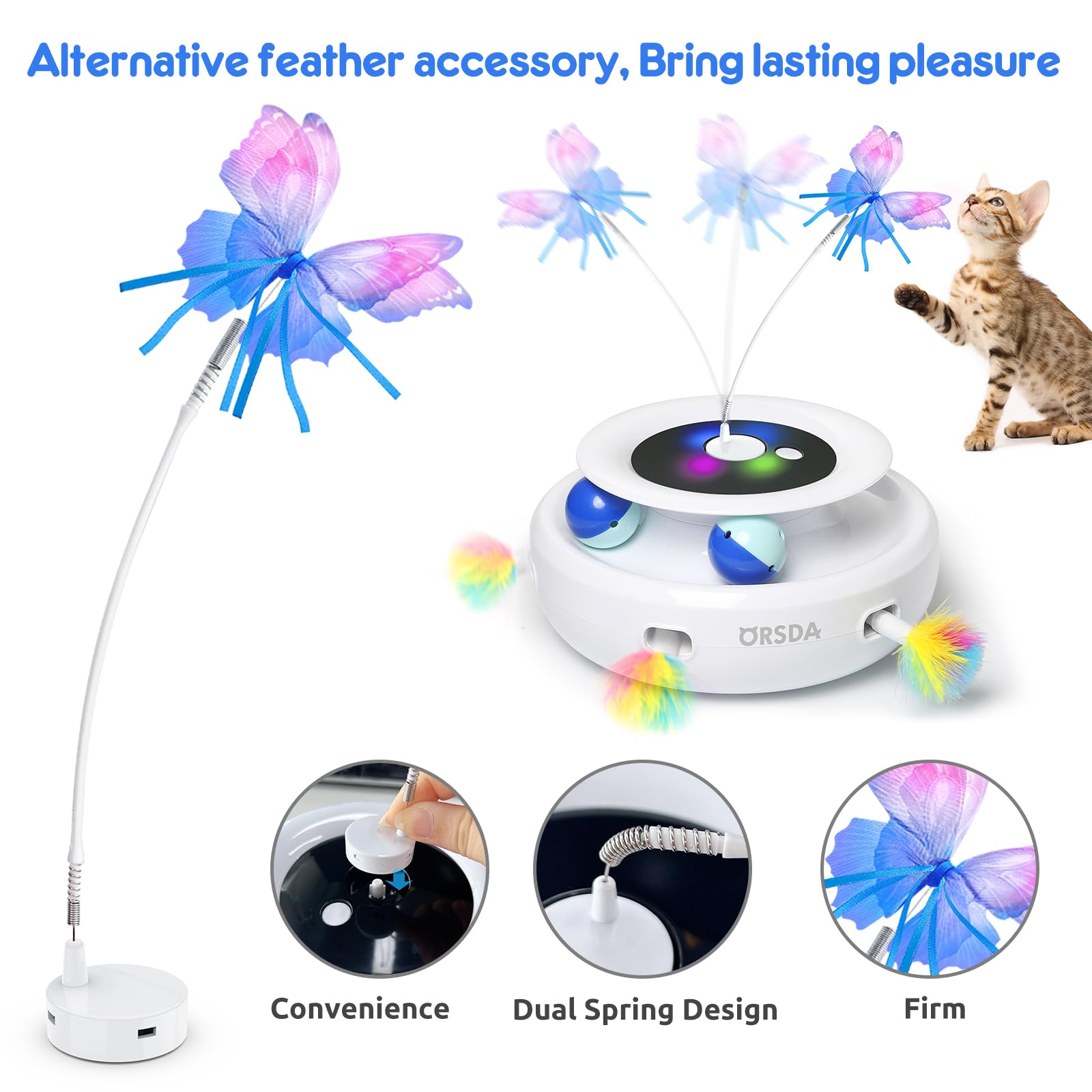 Orsda3 Pcs Cat Toy Replaceable Butterflies Toy Accessories, Handmade Fabric Butterfly Toys