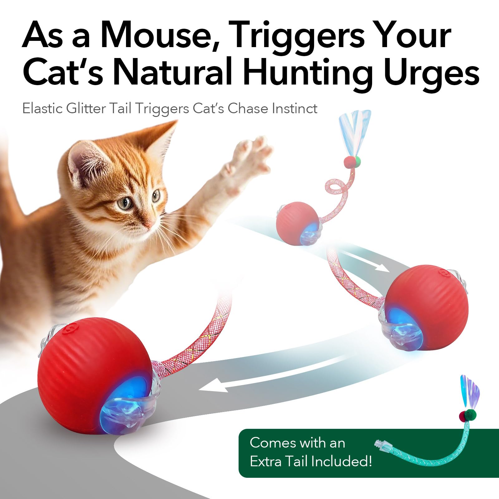 Goocare Speedy Tail Ball Toy 3.0 With 3 Play Modes, Bonus Tail, Safe Silicone Surface, Powerful Motor Moving Ball, Interactive A