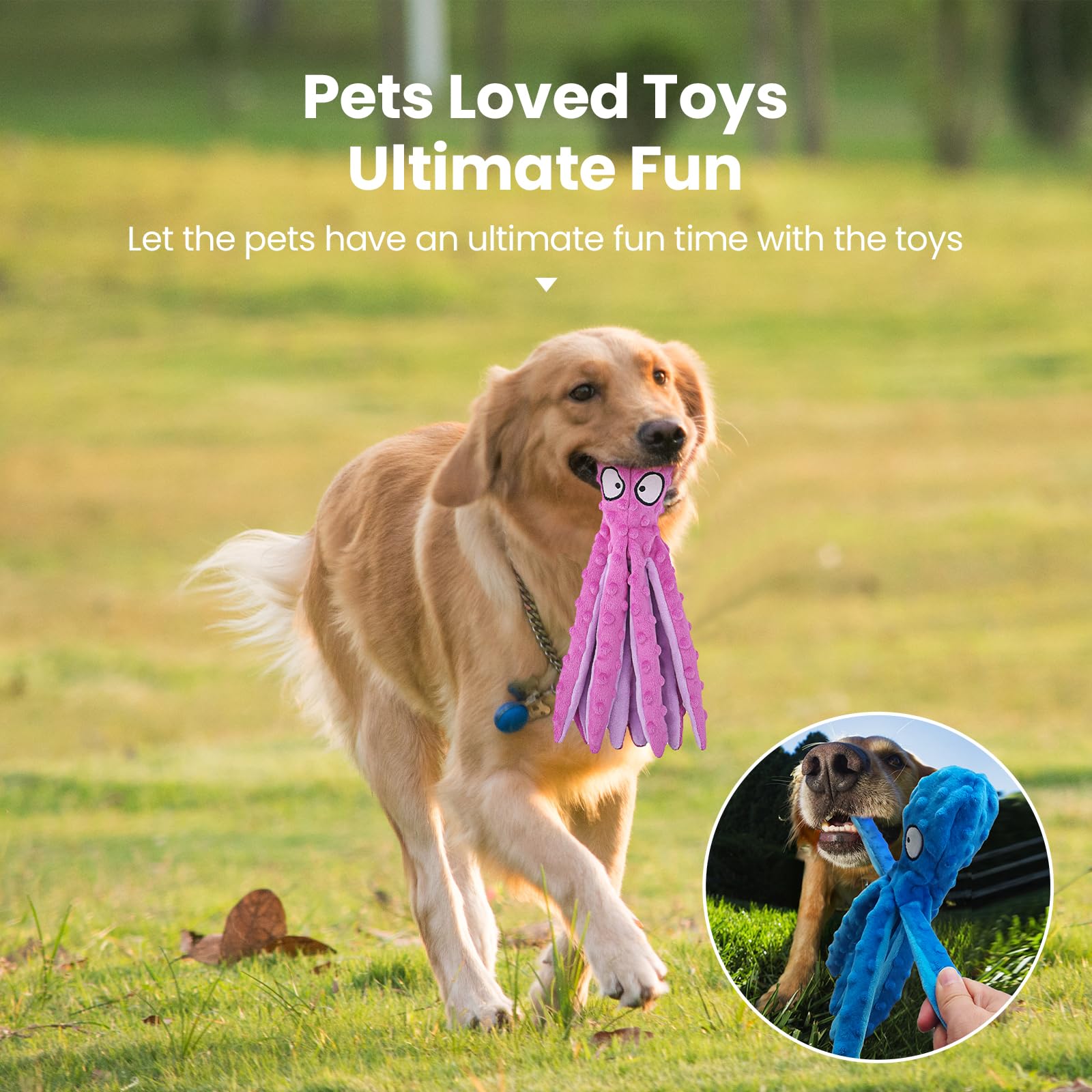 Hgb Squeaky Dog Toys - Octopus No Stuffing Crinkle Plush Large Dog Toys To Keep Them Busy For Puppy Teething Chewing, Pet Supplies For Small, Medium, And Large Breeds, 2 Pack