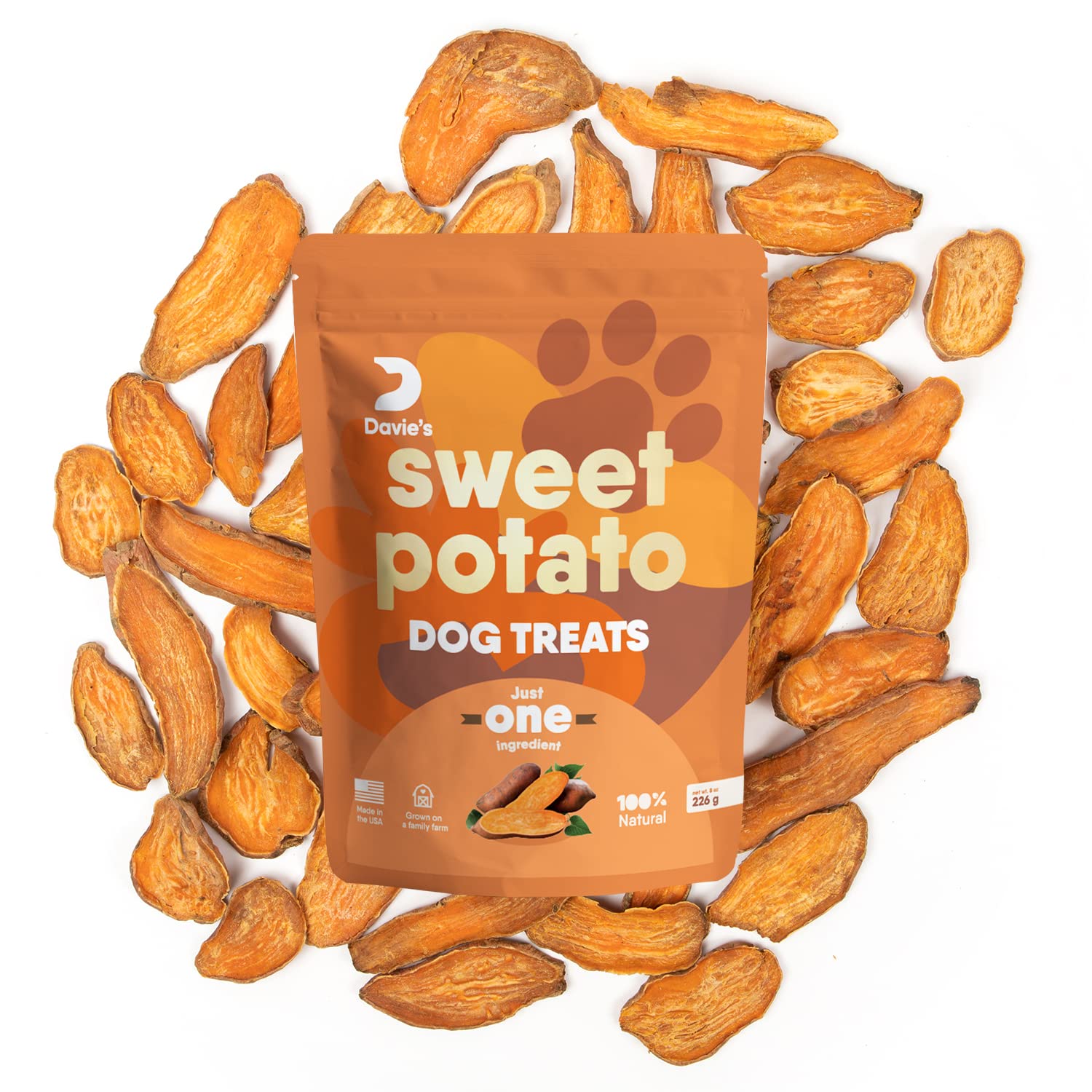 Davies Sweet Potato Dog Treats - Healthy Treats Made in USA Only, Natural Treats, Healthy Dog Chews, Low Fat Treats, 0.5 lb. Ba