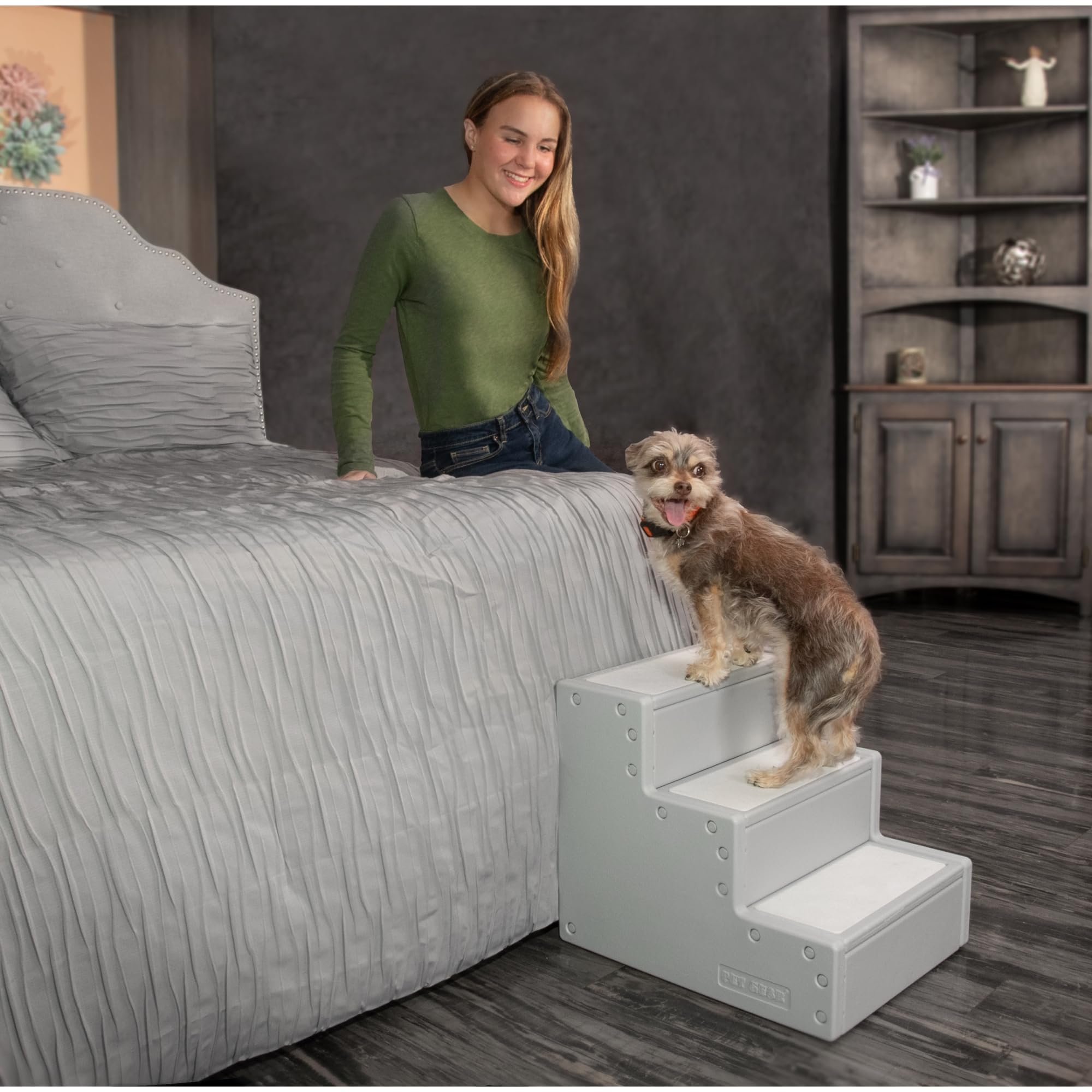 Pet Gear Pet Step Iii Pet Stairs For Small Dogs And Cats Up To 50 Pounds, Lightweight, No Tools Required- Fog