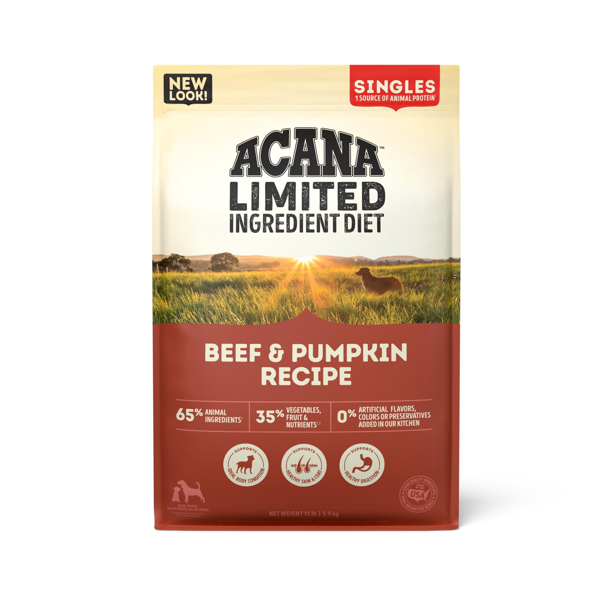 ACANA Singles Limited Ingredient Dry Dog Food, Beef & Pumpkin Recipe, Grain Free Beef Dry Dog Food, 13lb