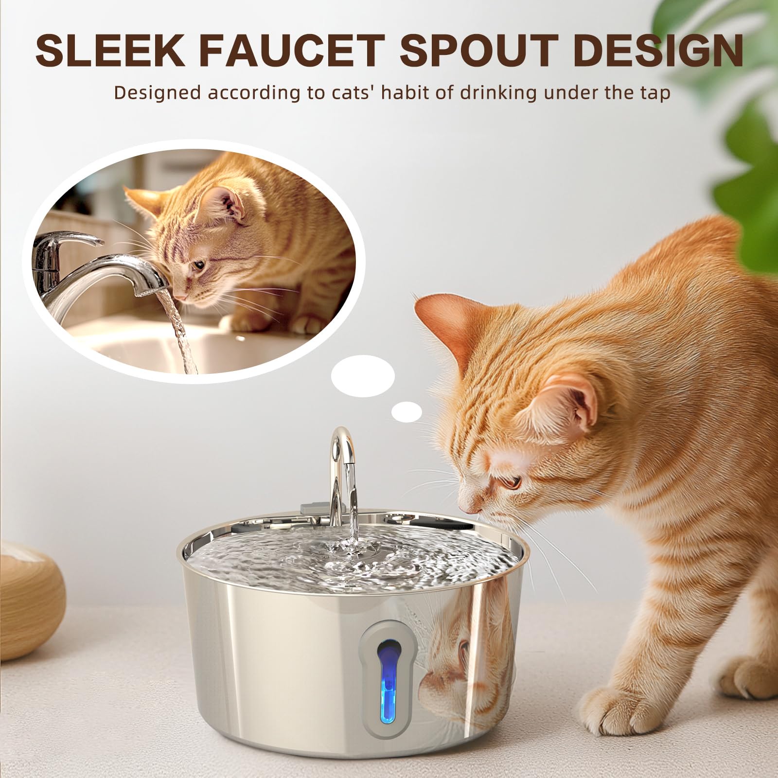 Hajxm Cat Water Fountain, 4.0L/135Oz Automatic Stainless Steel Pet Fountain Large Dog Water Dispenser With Ultra-Quiet Pump & 2