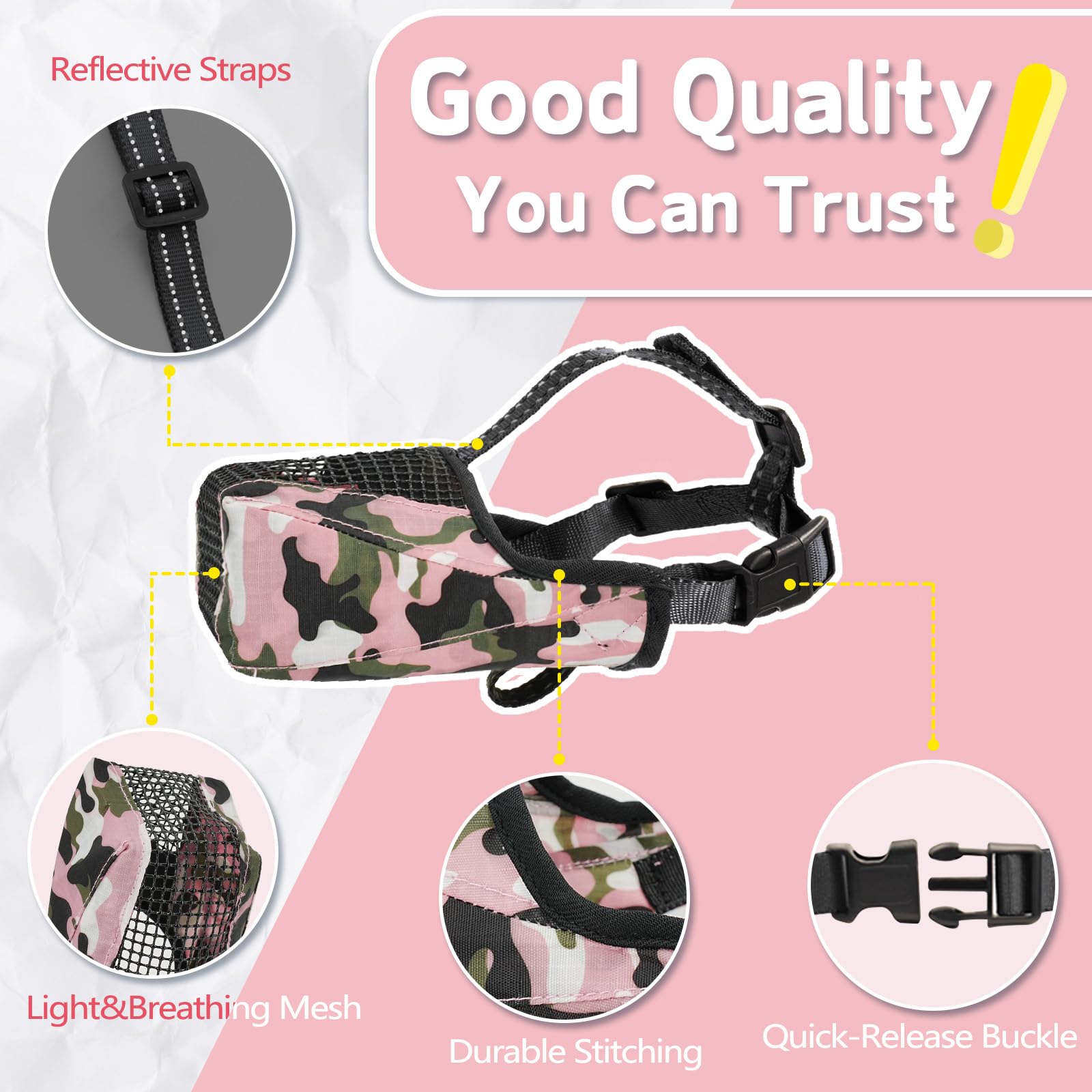 Dog Muzzle, Soft Mesh Anti Biting Muzzles For Small Medium Large Sized Dogs, Adjustable Breathable Dog Mouth Guard Prevent Dogs