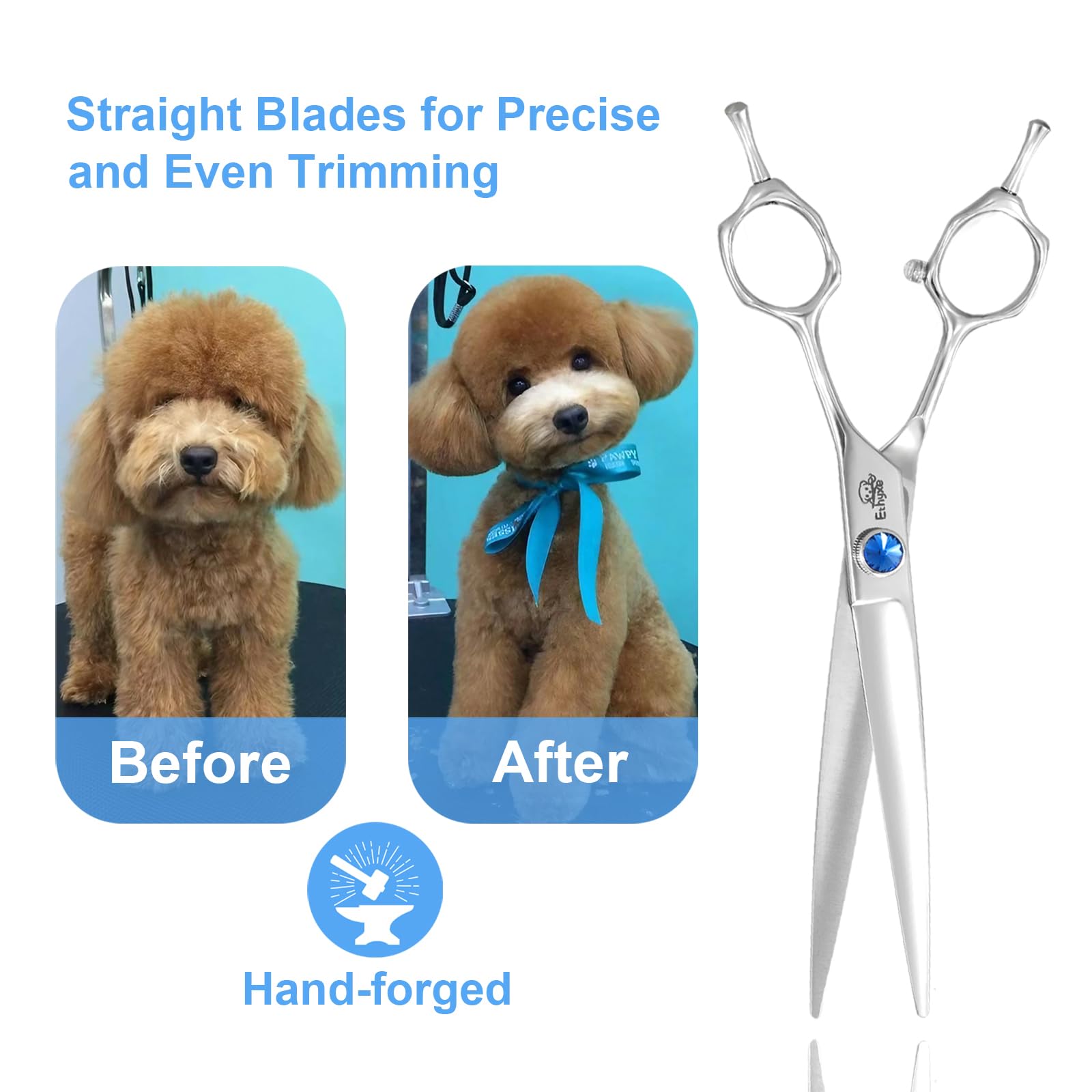 Ethyxe 7'' Dog Grooming Scissors, Premium Stainless Steel Pet Straight Shears For Dogs, Cats, And Small Animals, Sharp For Groom