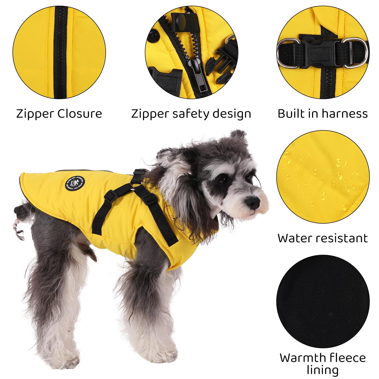 Norbi Dog Winter Jacket With Built-In Harness - Adjustable Warm Coats For Small To Large Dogs - Cold Weather Protection