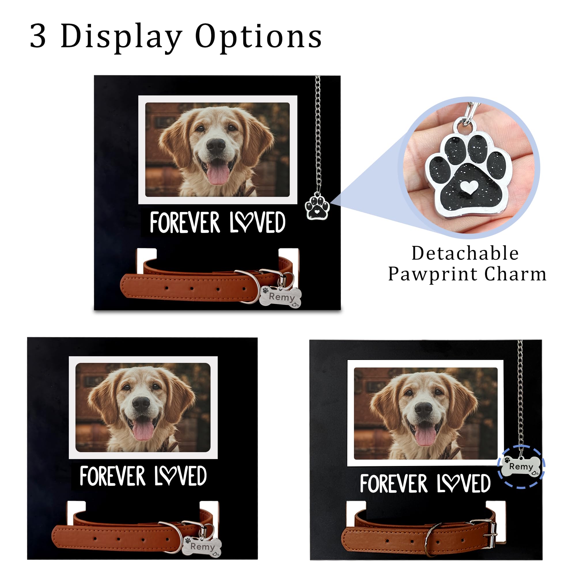MYPAWLETS Dog Memorial Gifts,Pet Collar Memorial Frame with Pawprint Ornament Charm,Loss of Dogs Sympathy Gift,Remembrance Pictu