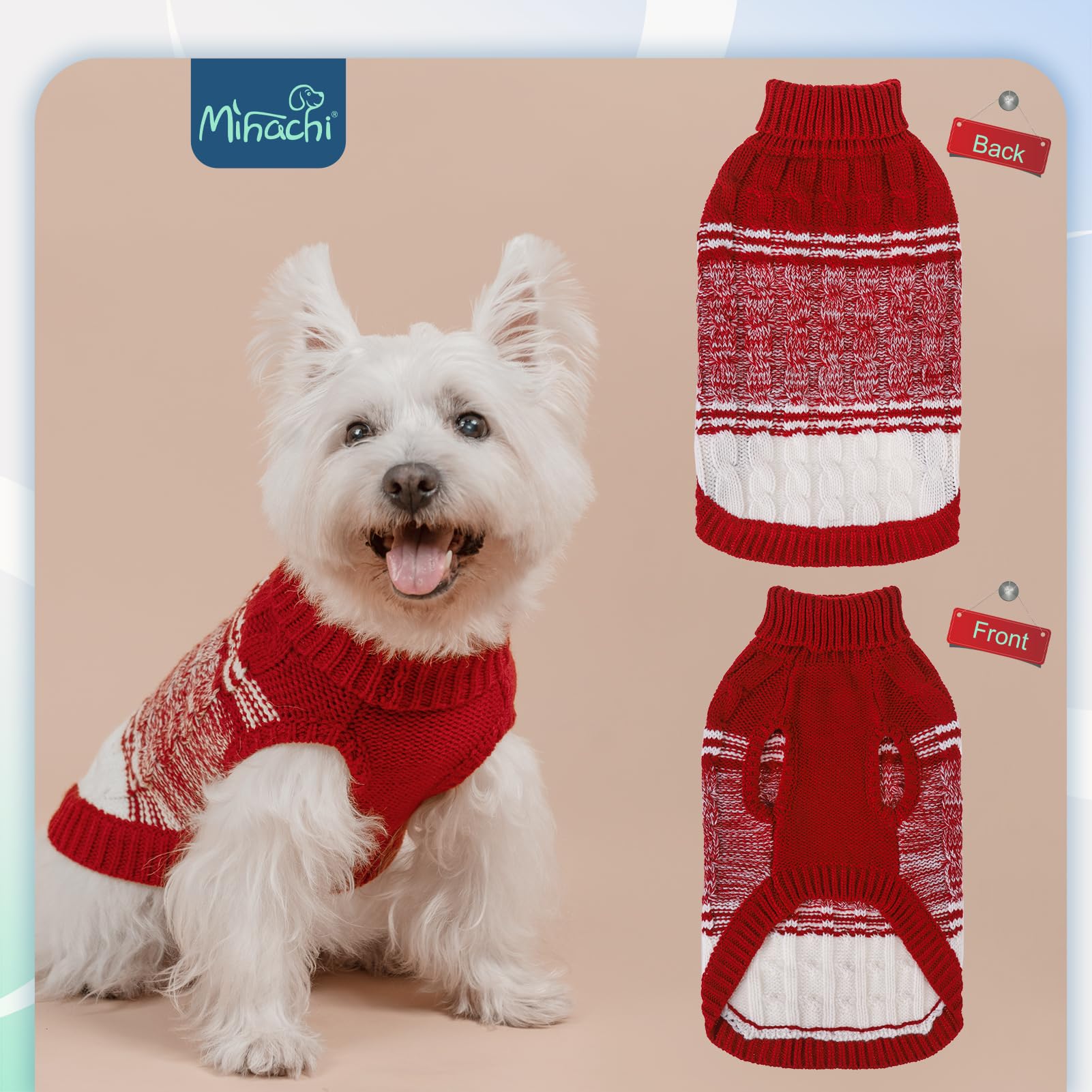 Mihachi Soft Warm Dog Sweater For Small Dogs & Cats - Turtleneck Knitted Pullover With Leash Hole, Red Xs